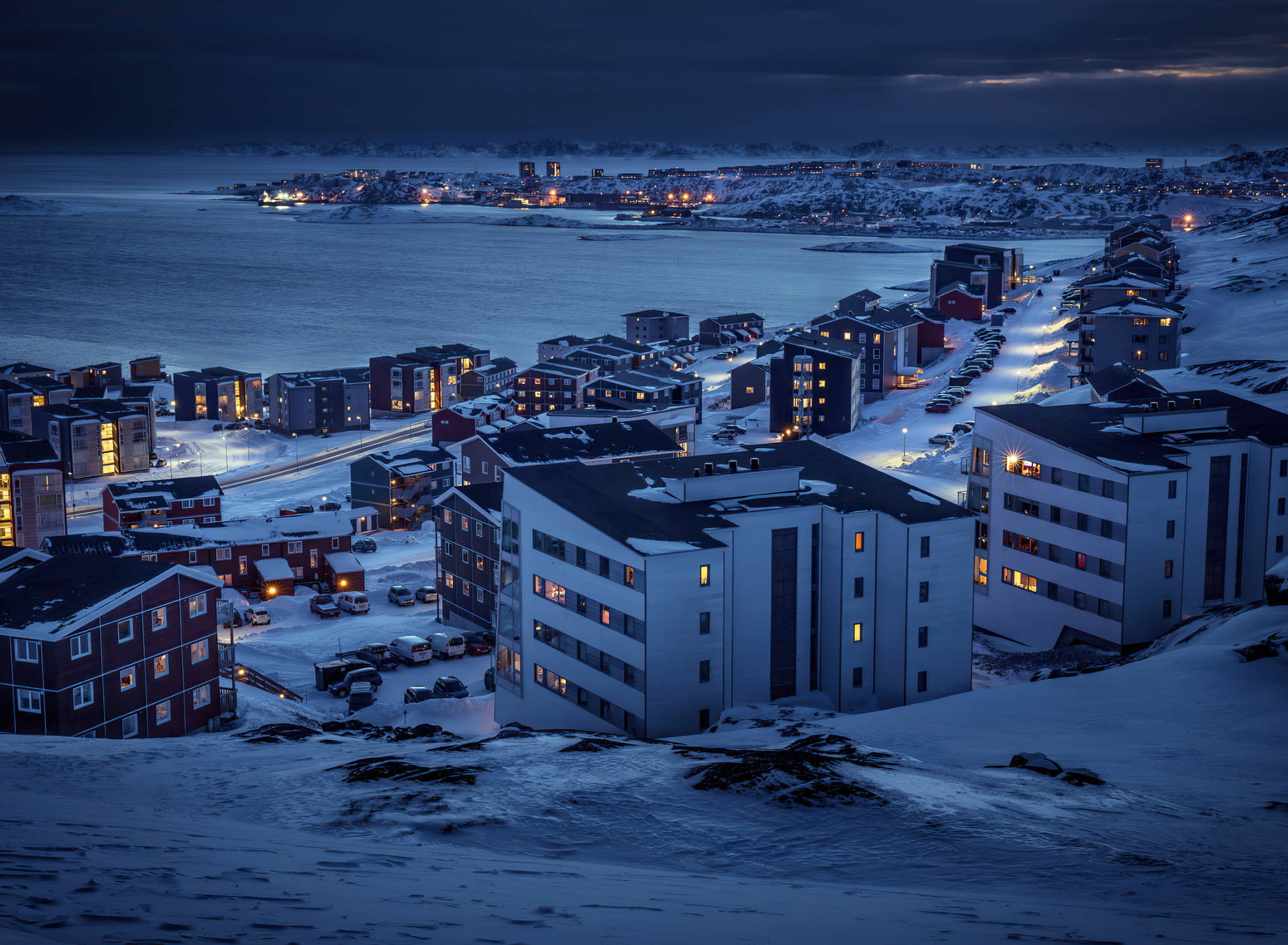 Winter Nights In Nuuk Greenland Background