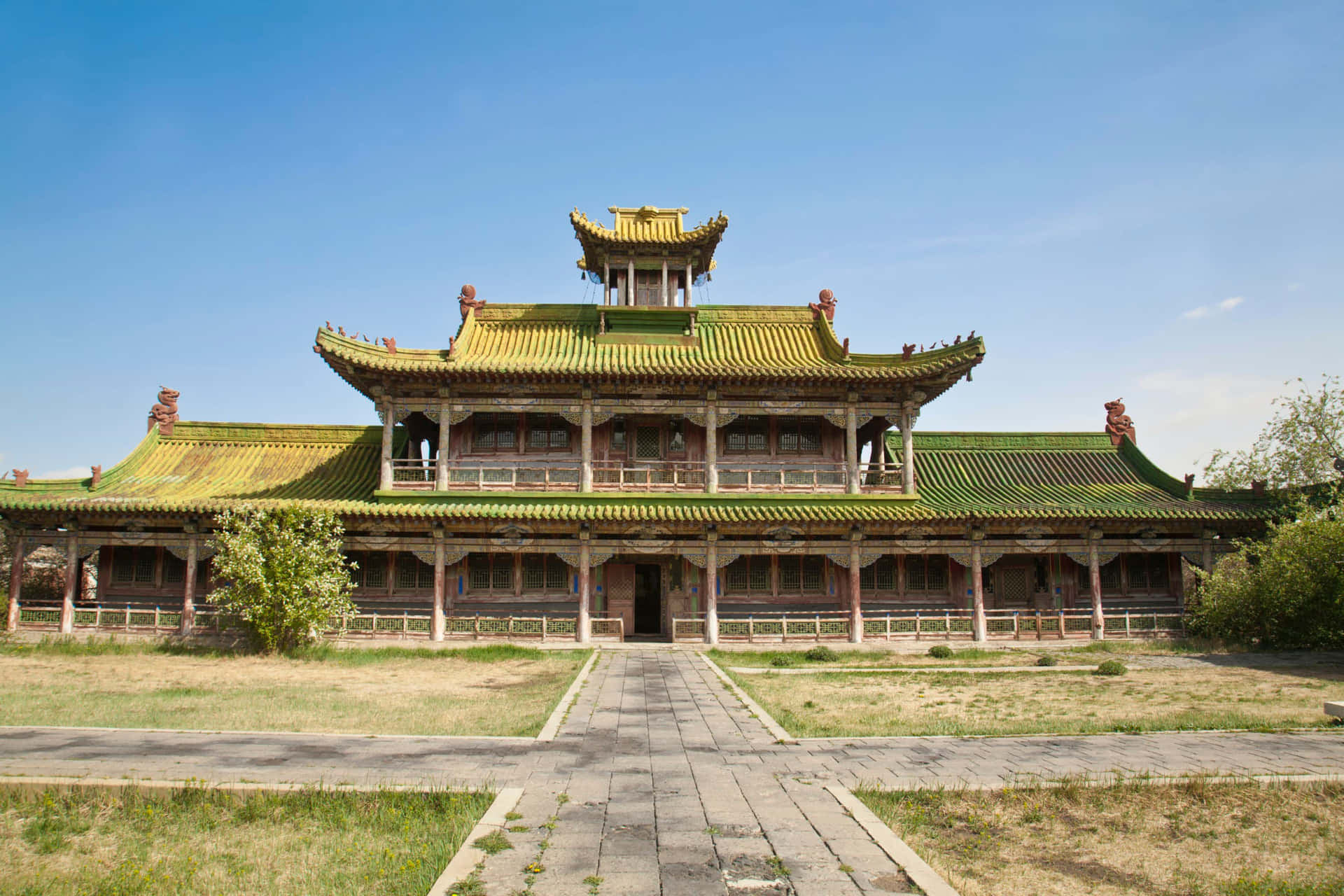 Winter Palace Of The Bogd Khan On Blue Sky Background