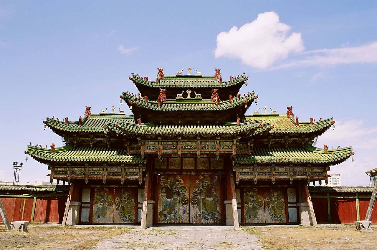 Winter Palace Of The Bogd Khan With Cloudy Sky Background