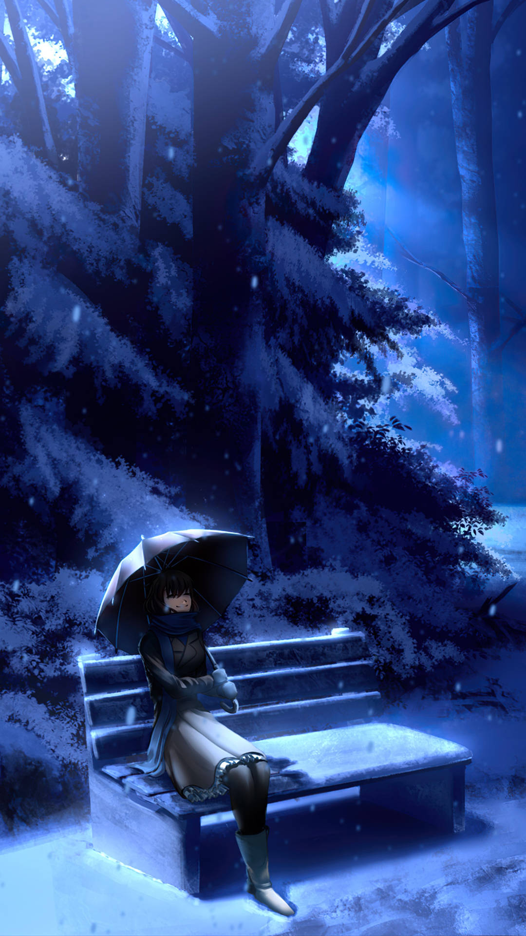 Winter Phone Anime Girl Umbrella Background