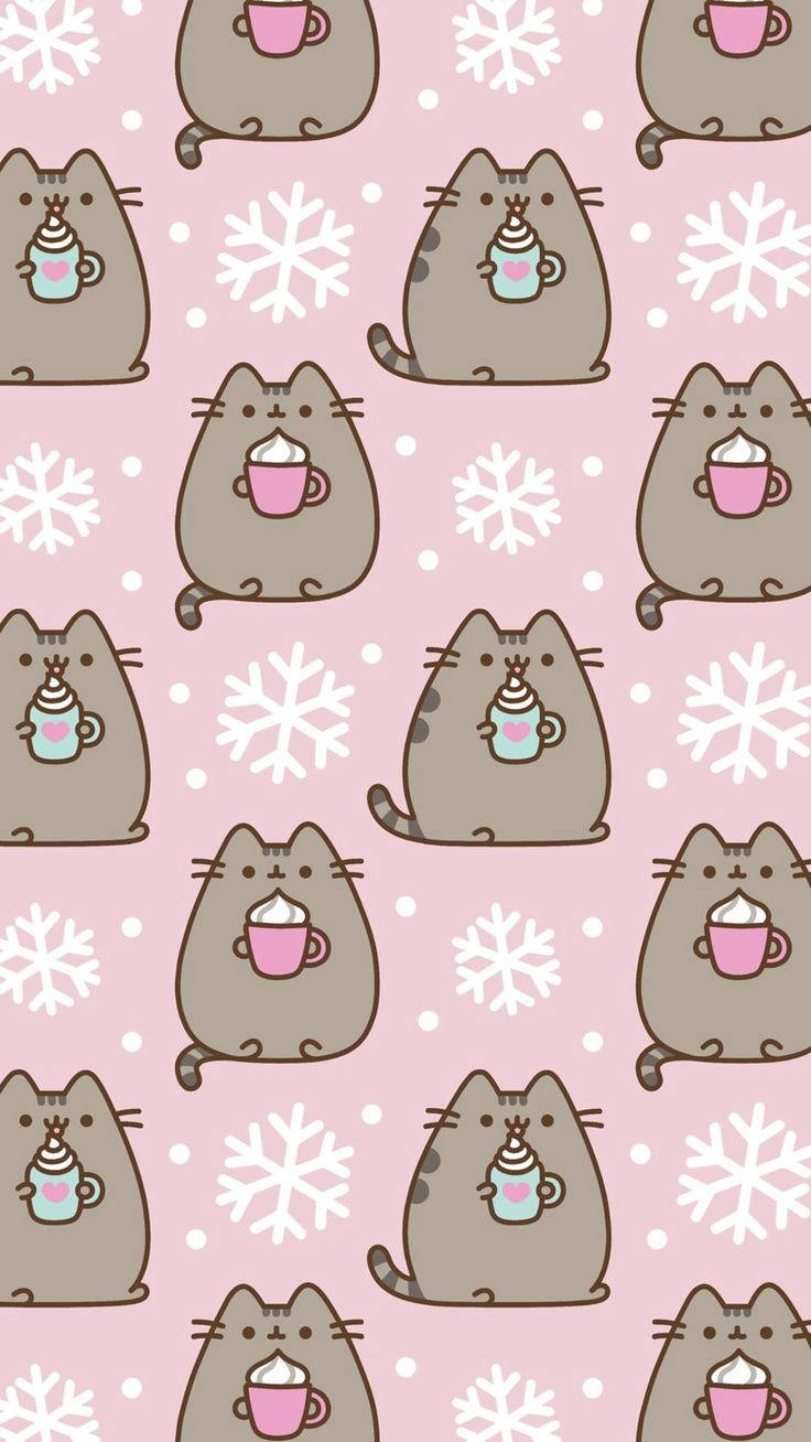 Winter Phone Cats Holding Mugs Background