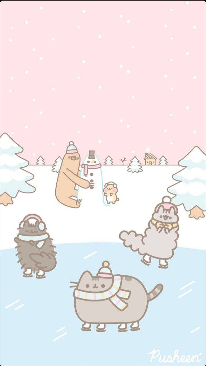 Winter Phone Skating Cats Background