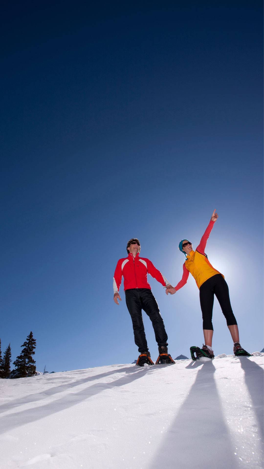 Winter Pose During Snowshoeing. Background