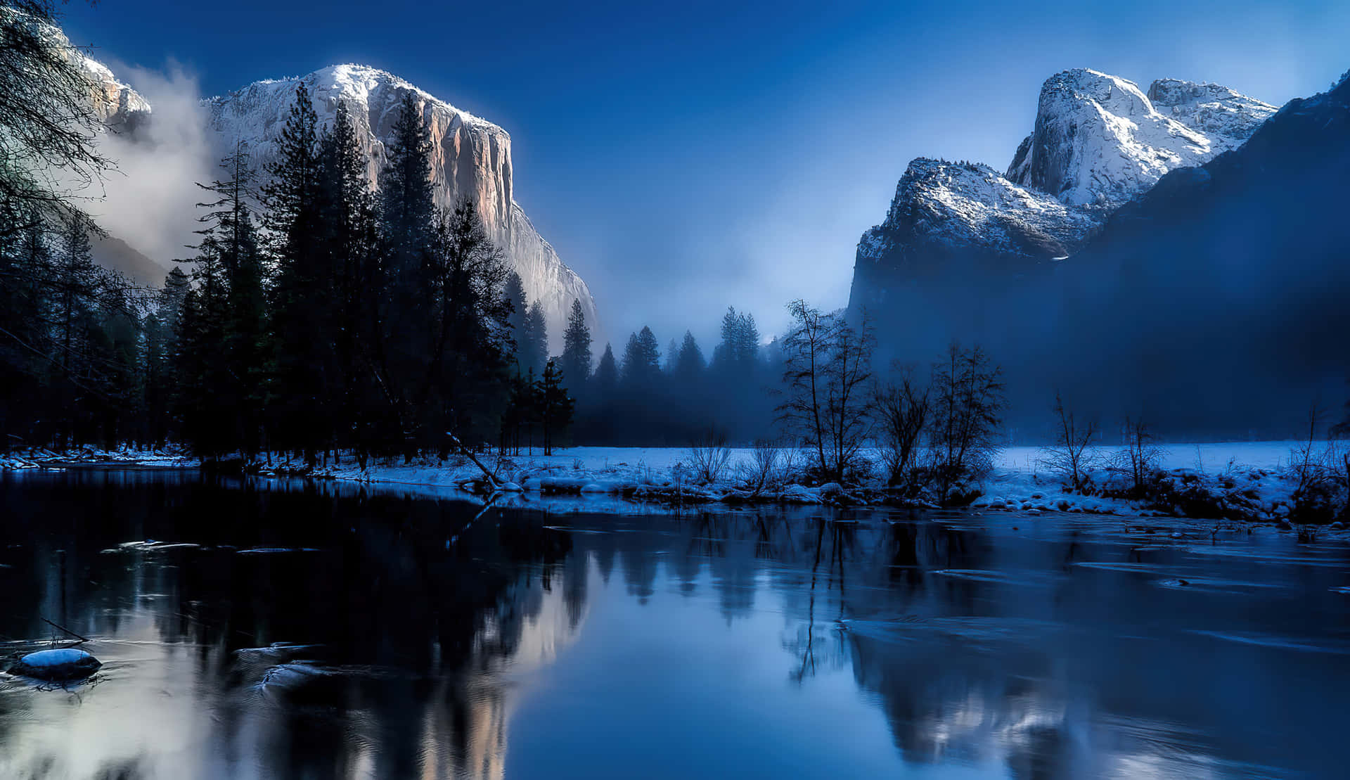 Winter Reflection On Water Laptop Background