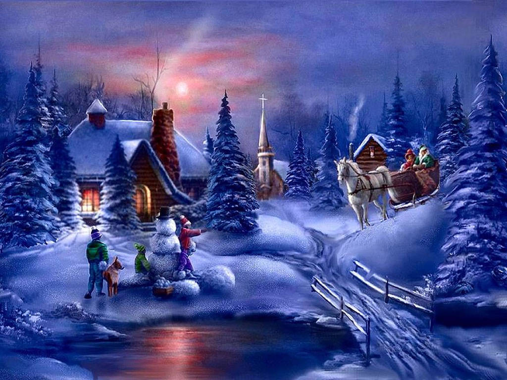 Winter Scene Christmas Night Background