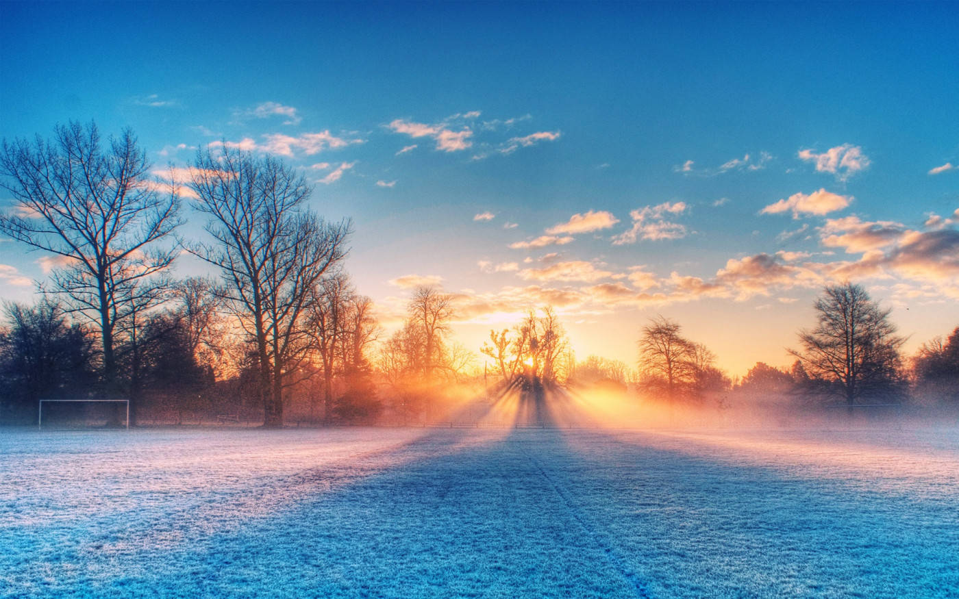 Winter Scene Frosty Sunset Background