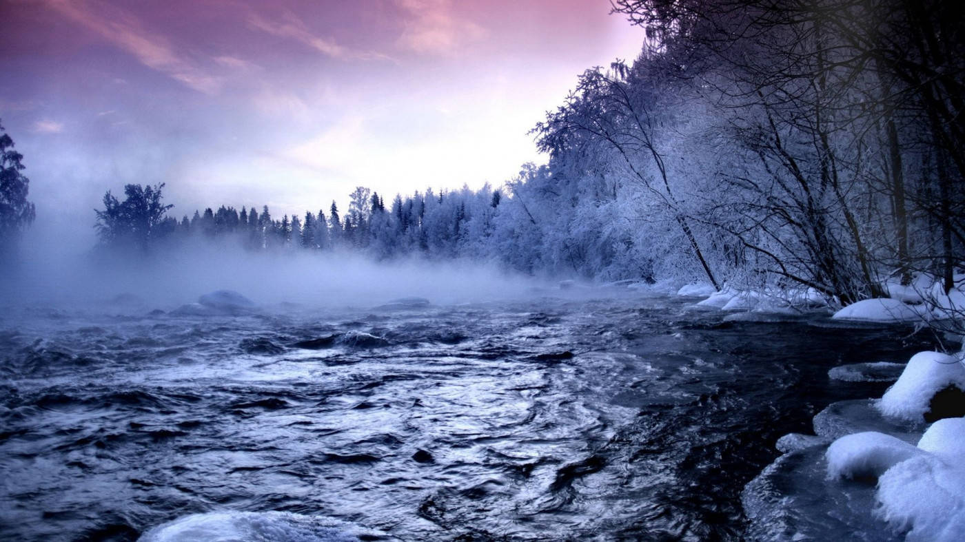 Winter Scene Mist River Background