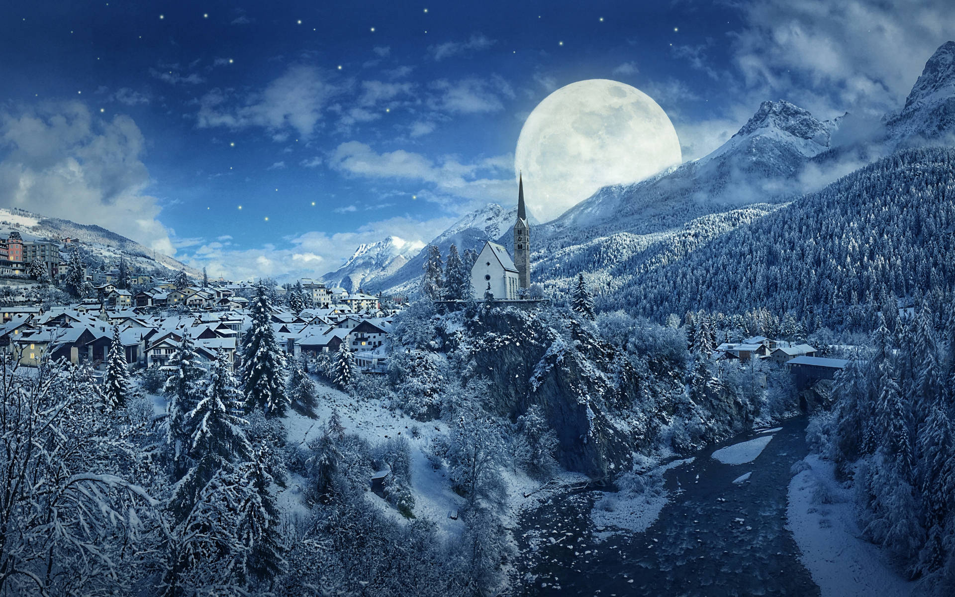 Winter Season Full Moon Background