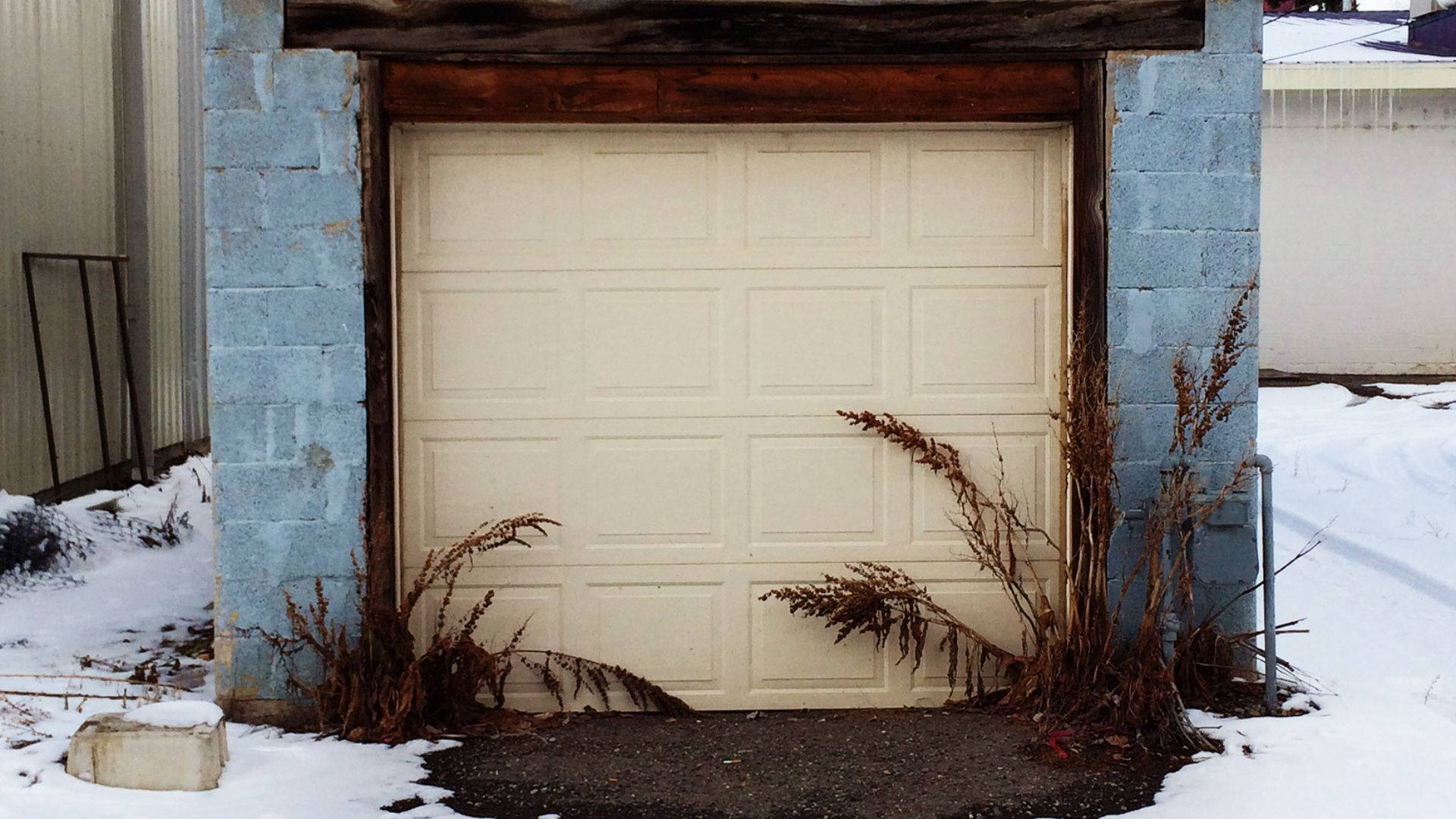 Winter Snow Closed Garage Door