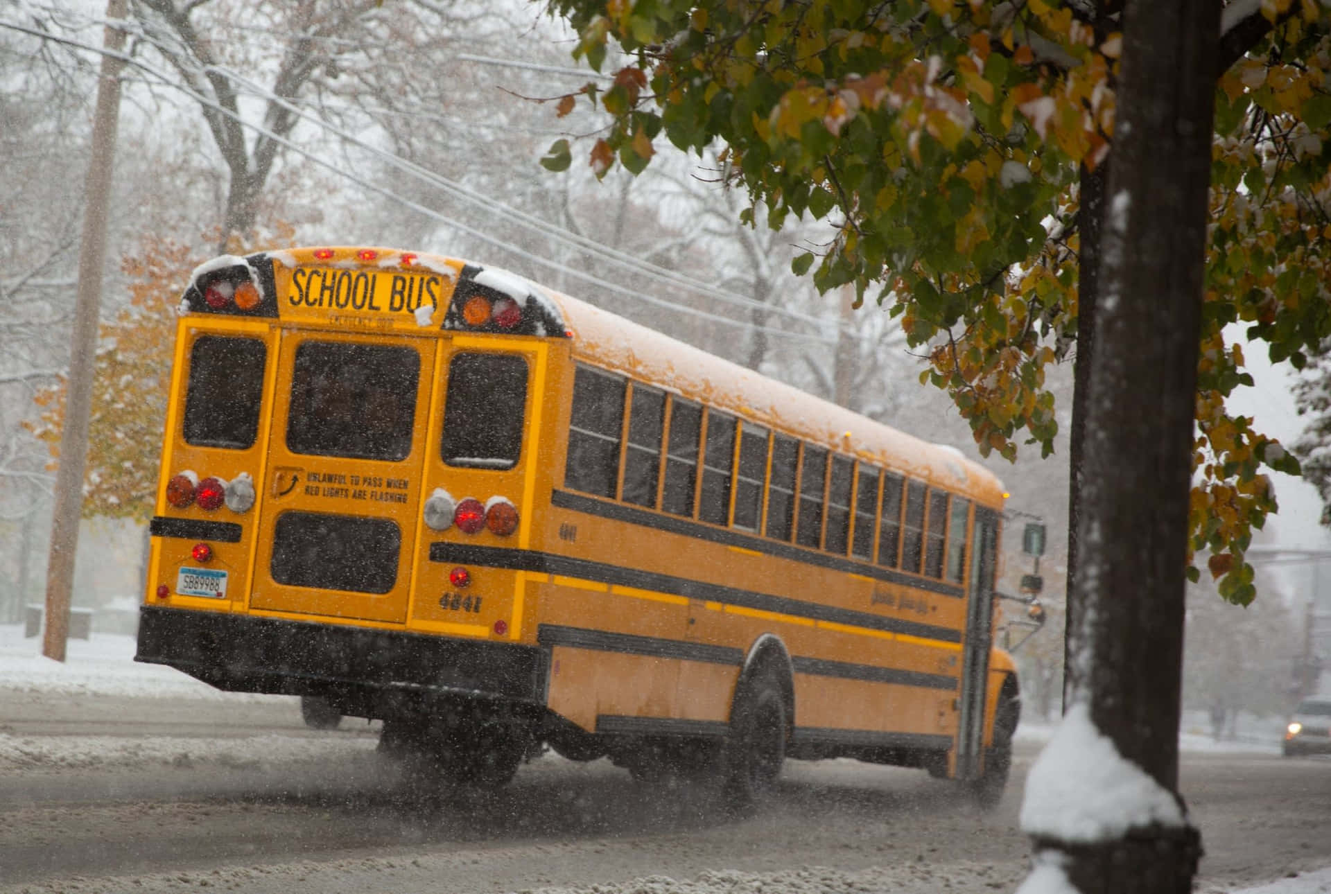 Winter Snow Yellow School Bus