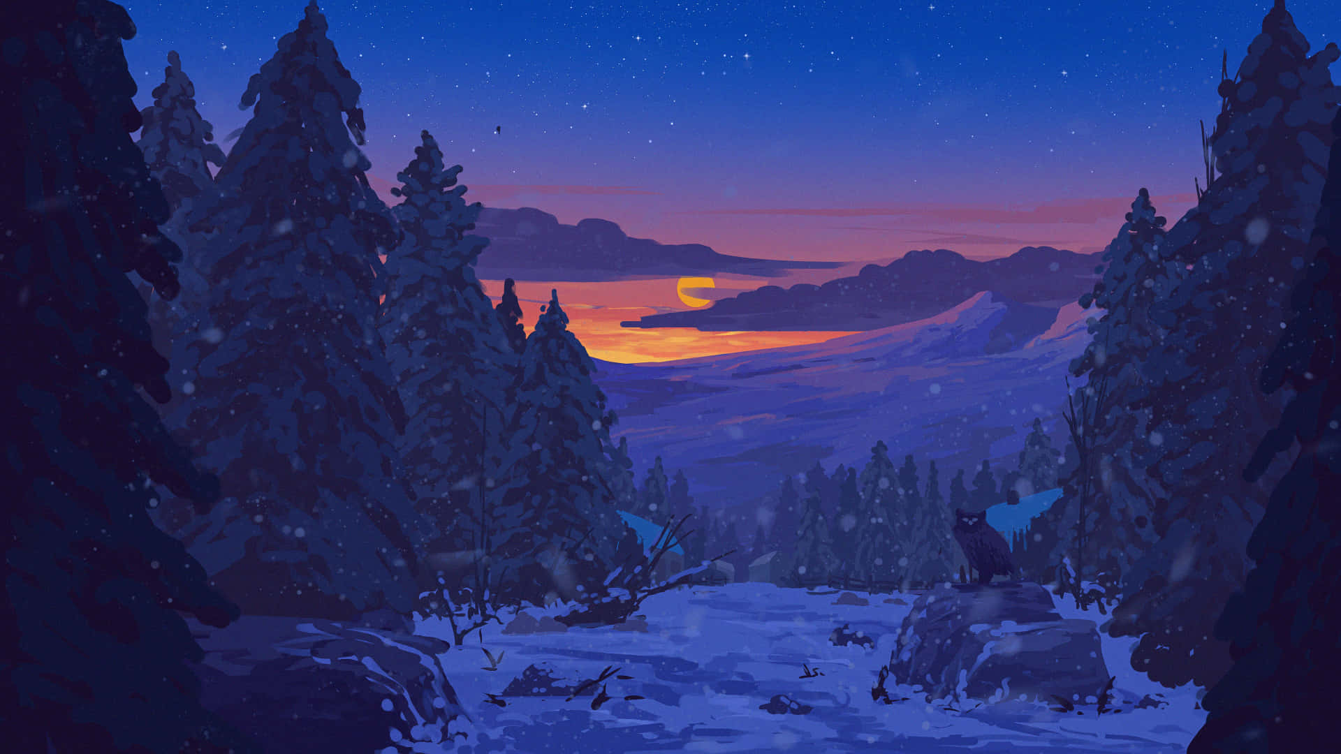 Winter Sunset For Laptop Background