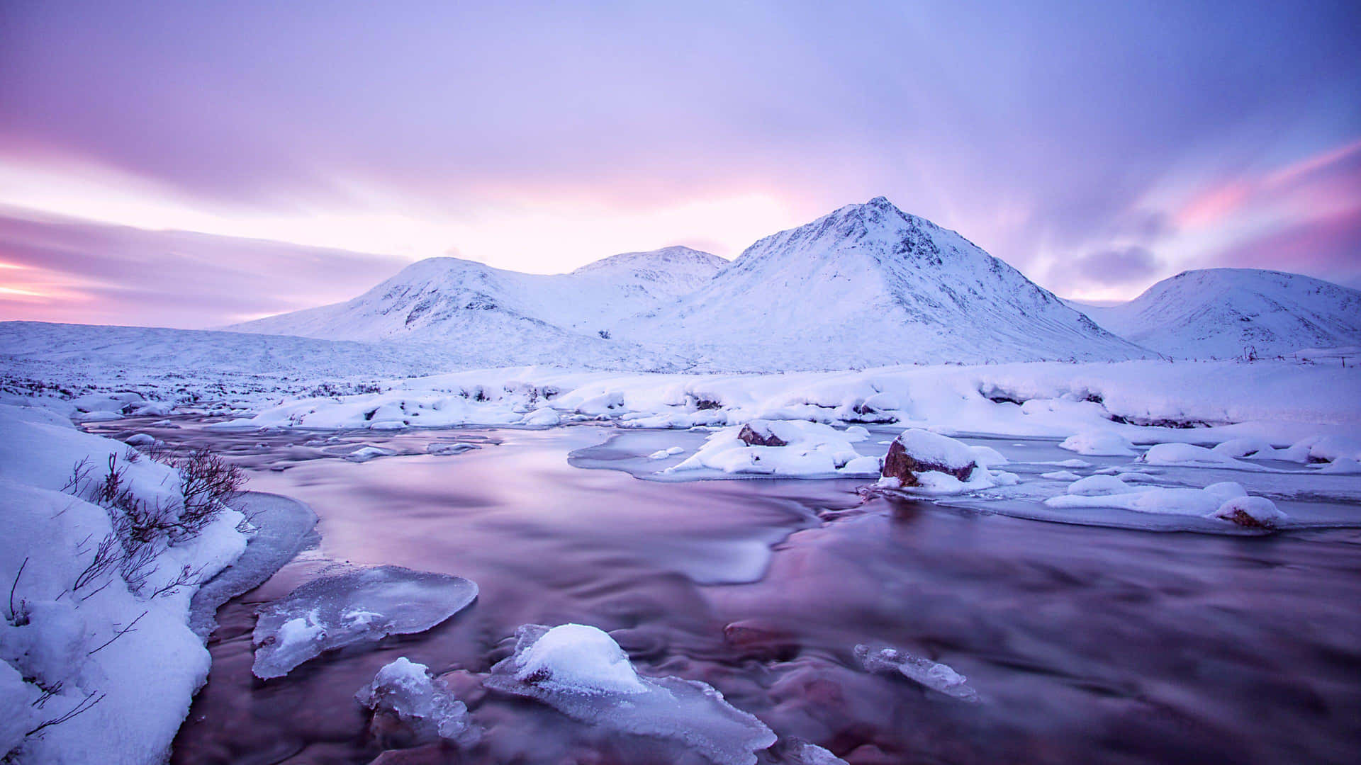 Winter Twilight Mountain Stream Background