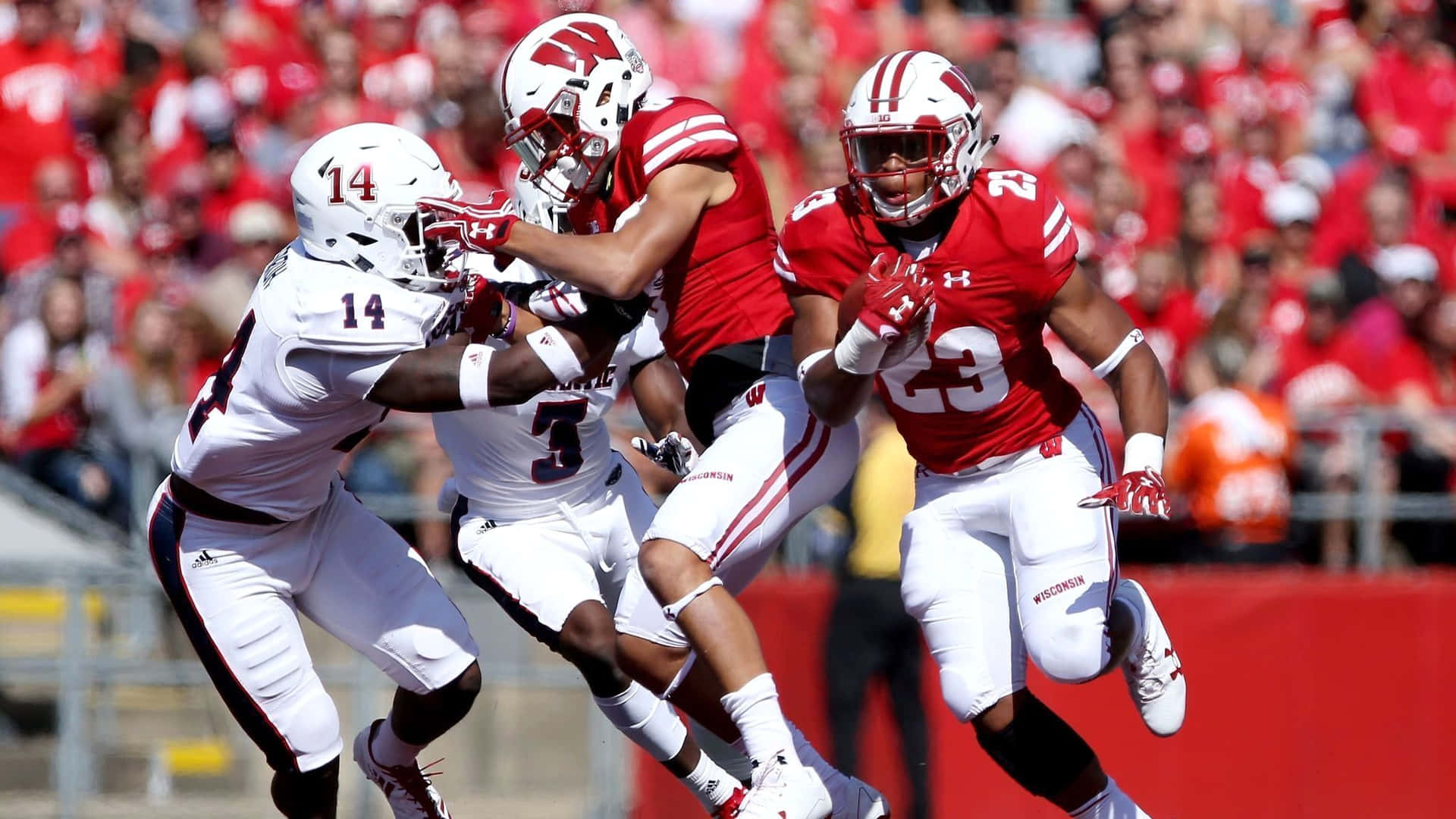 Wisconsin Badgers Football Team In Action Background