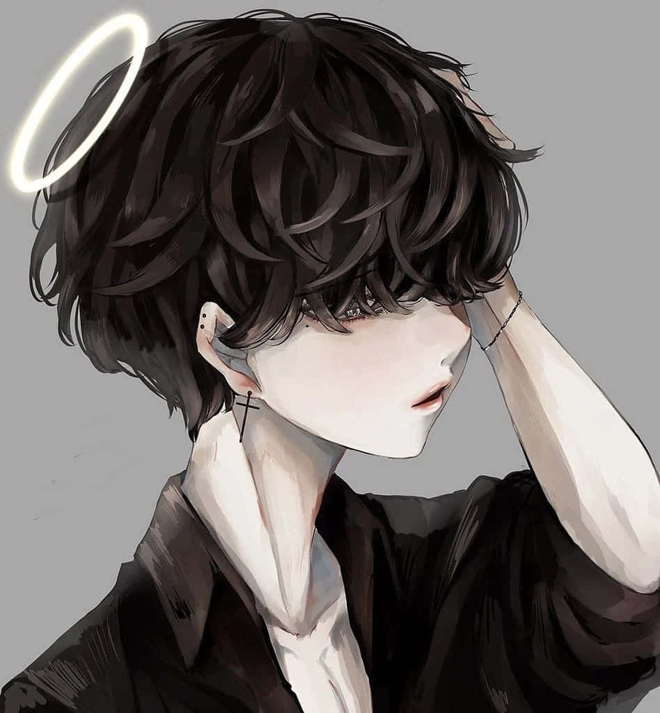 Wistful Emo Anime Boy Background