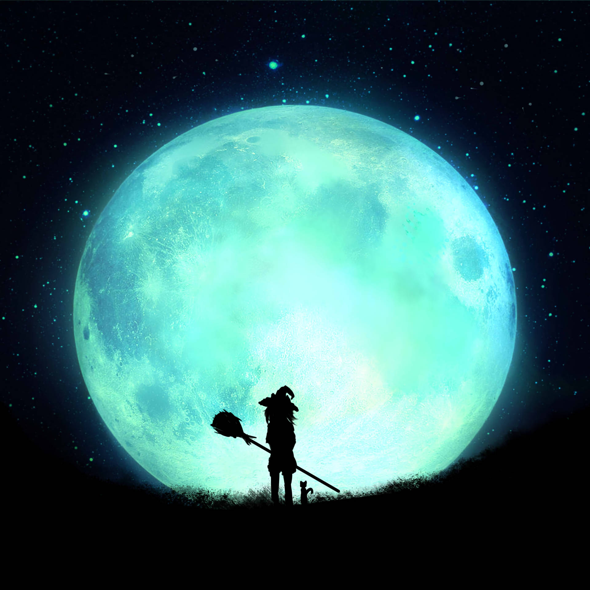 Witch Silhouette Full Moon Background