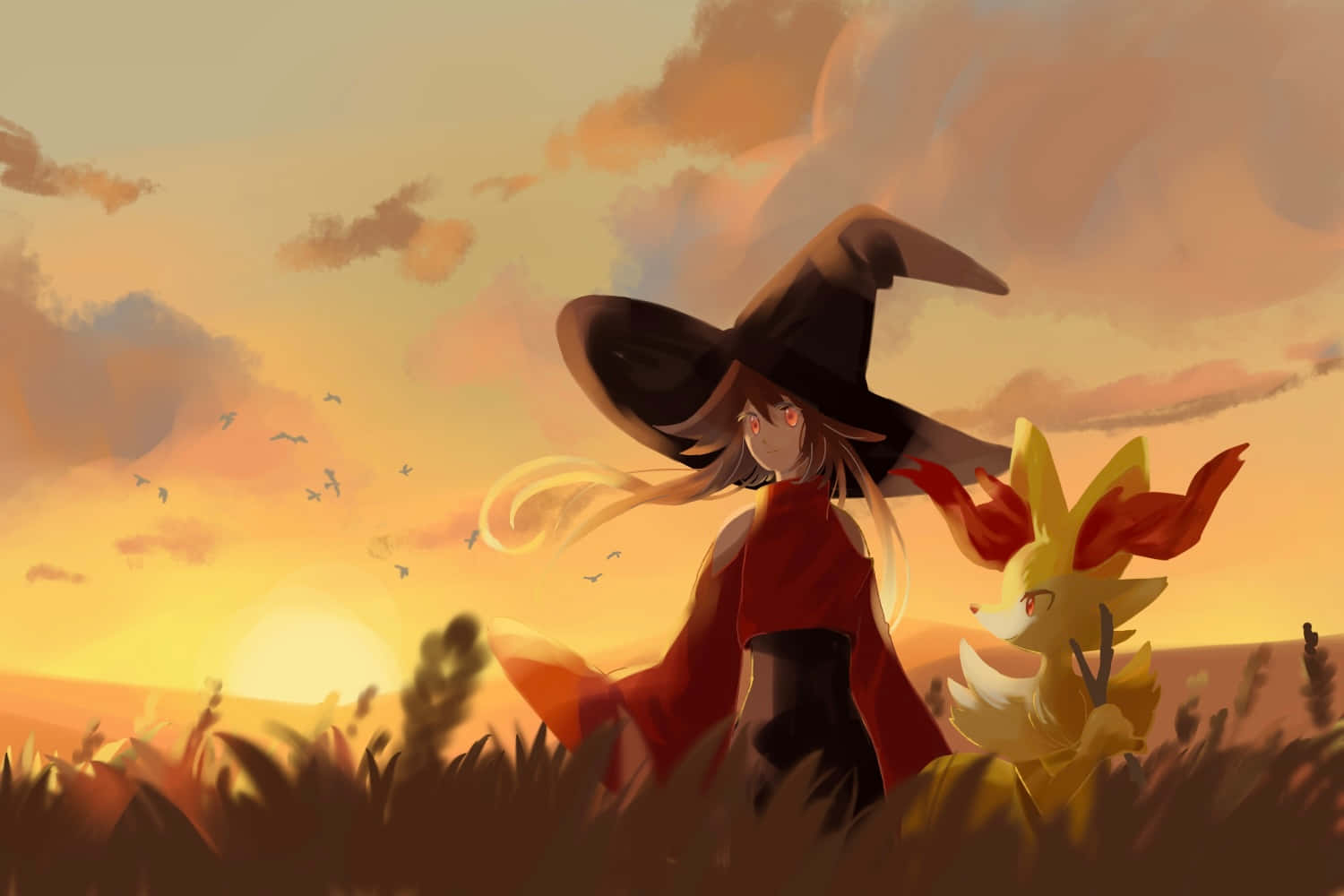 Witchand Braixen Sunset Adventure Background