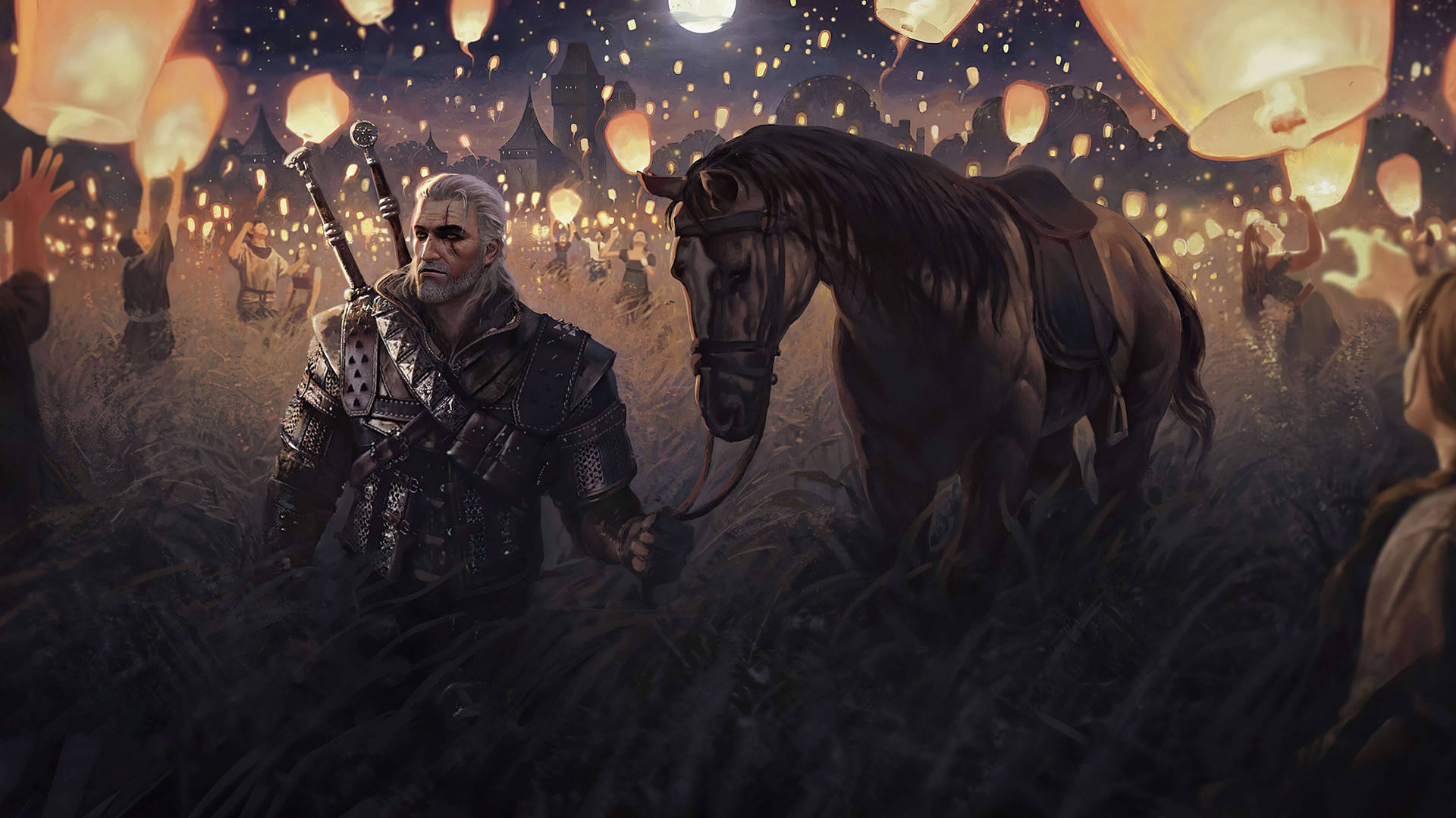 Witcher 3 4k Geralt And Lanterns Background