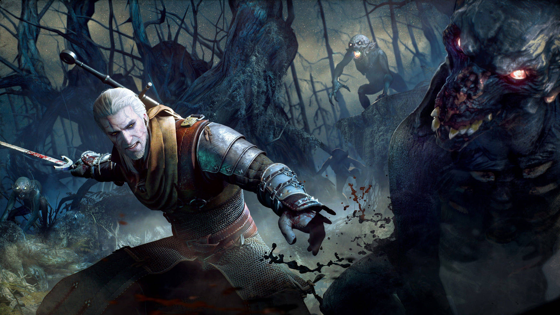 Witcher 4k Geralt Fighting Ghouls Background