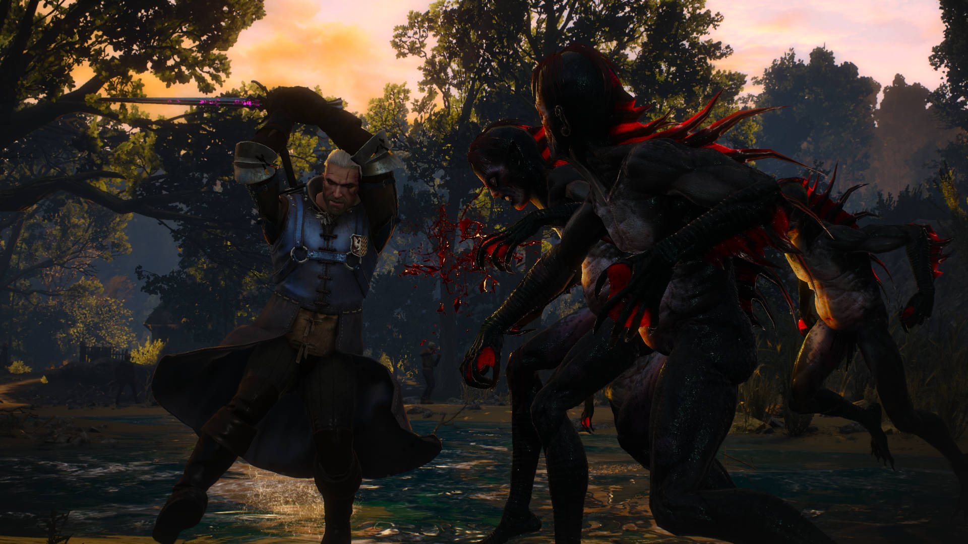 Witcher 4k Geralt Fighting Wraiths Background