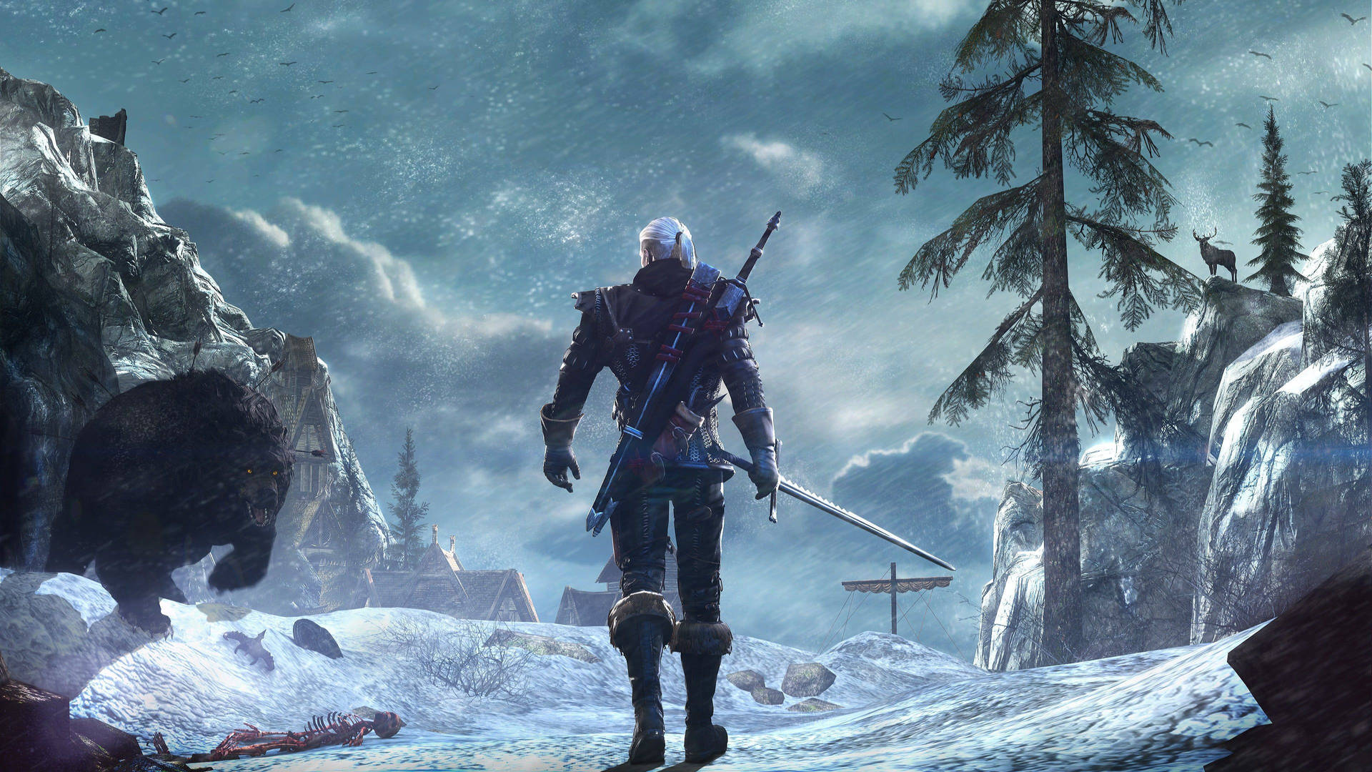 Witcher 4k Geralt On Snow Mountain Background