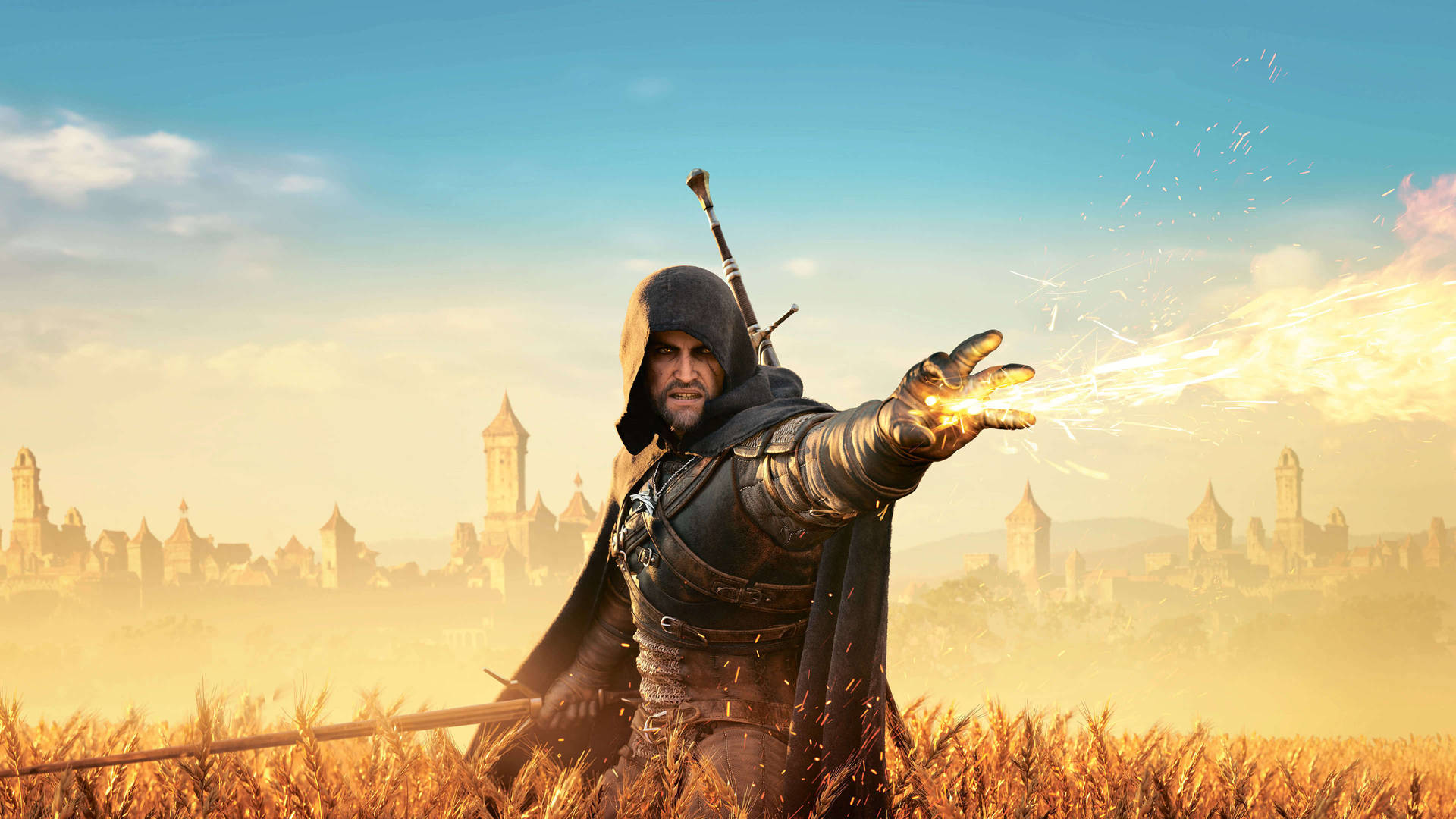 Witcher 4k Geralt Shooting Flame Background