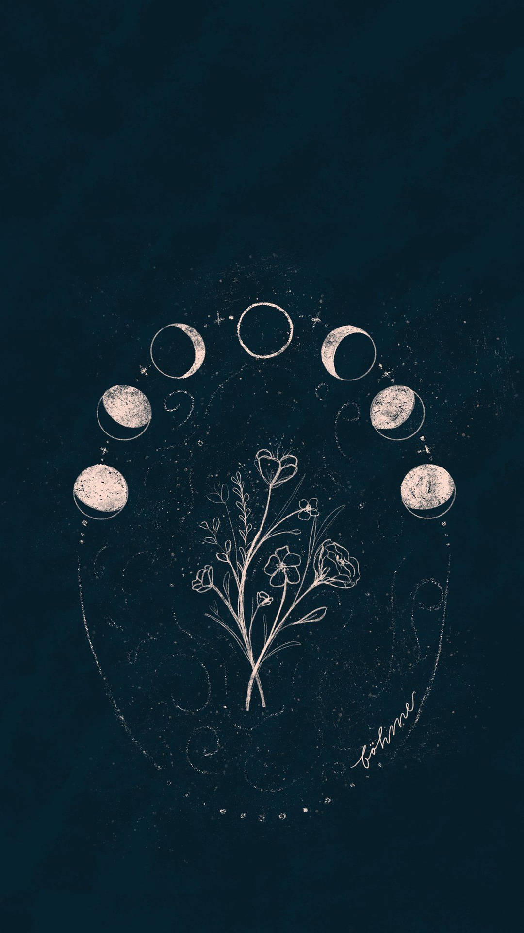 Witchy Aesthetic Moon Flowers Background