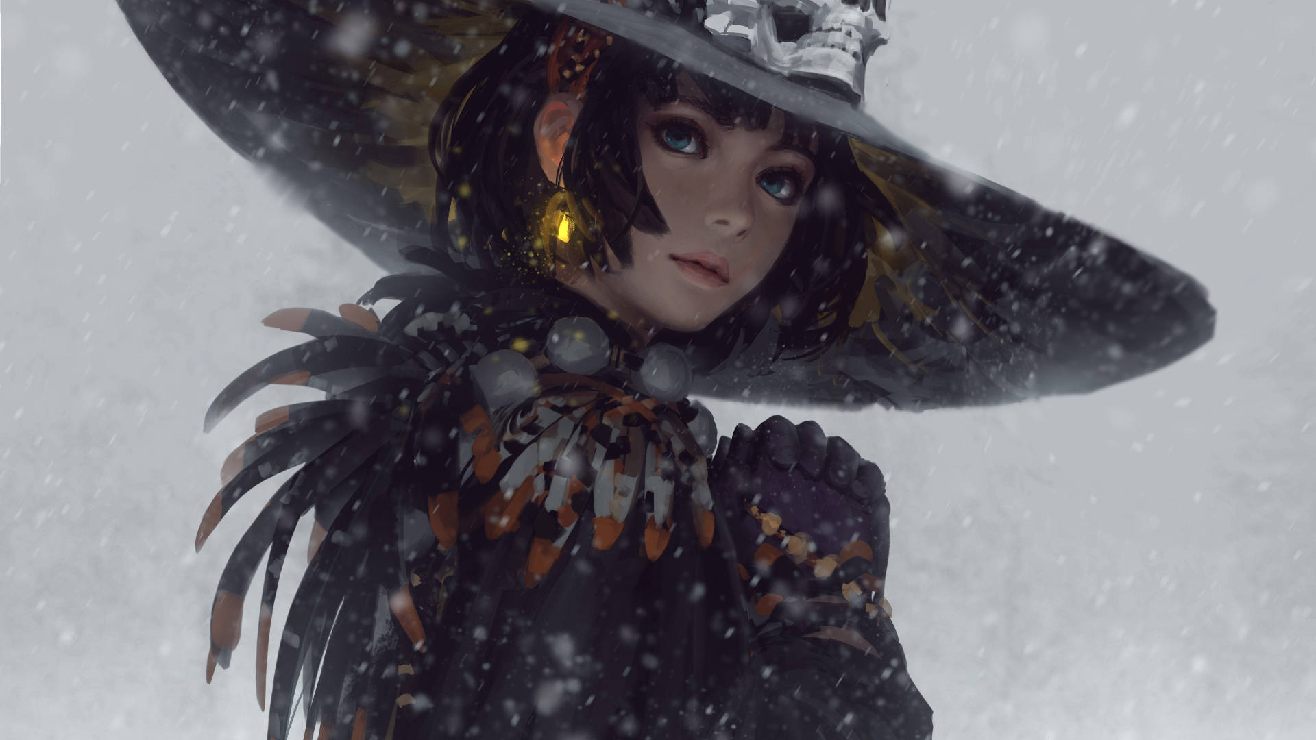 Witchy Anime Girl In Snow Background