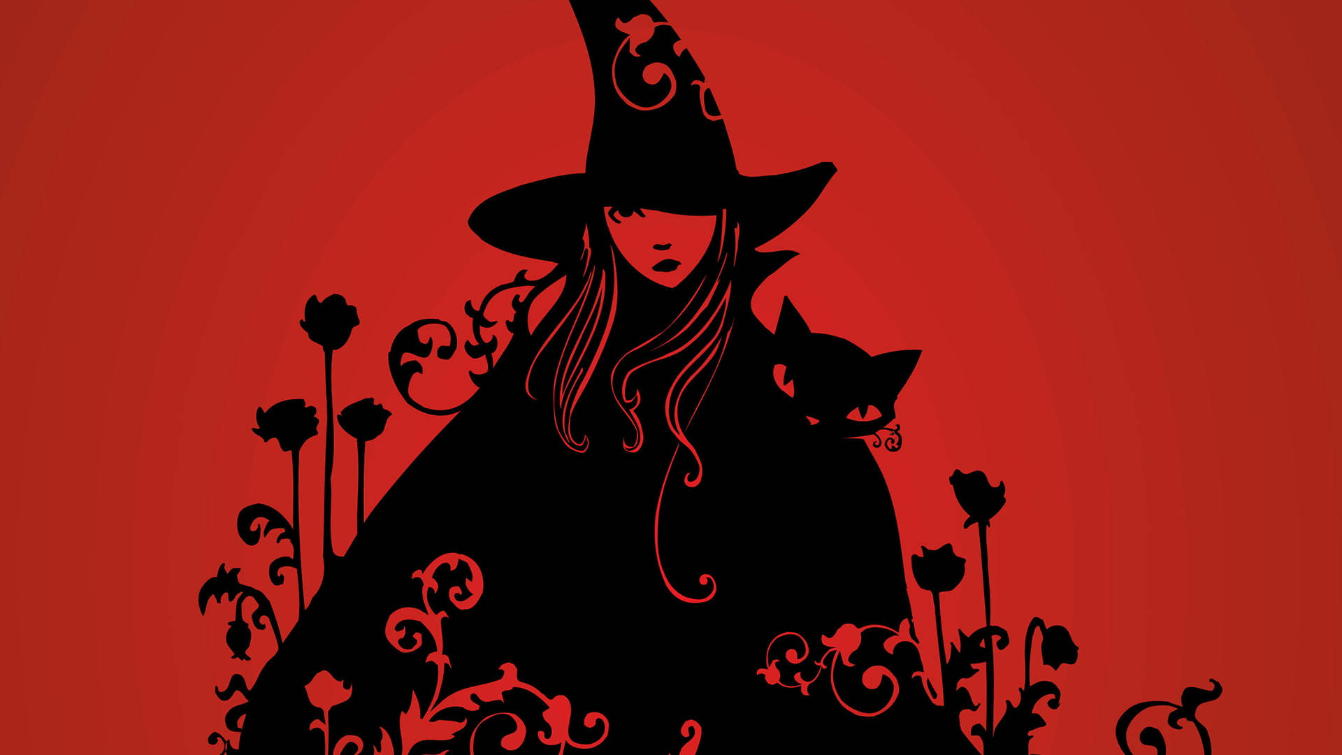 Witchy Flower And Cat Background