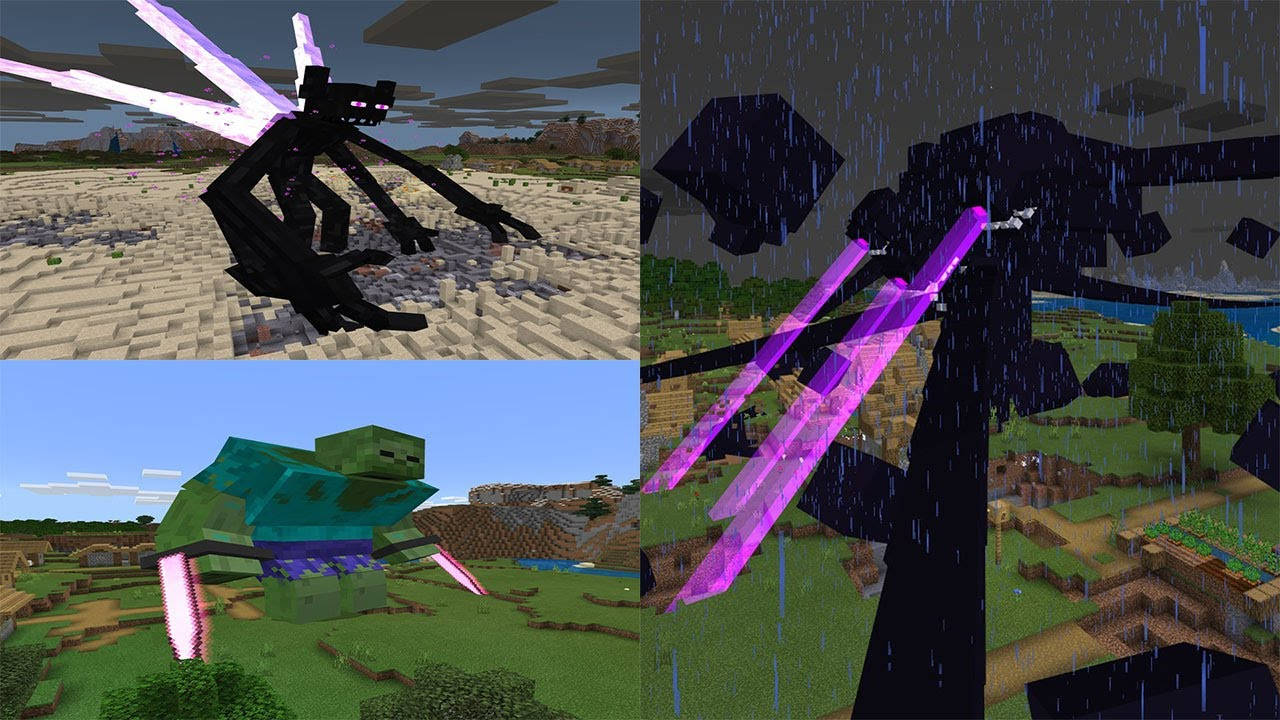 Wither Storm Engages In Battle With Titan Mutant Creatures Background