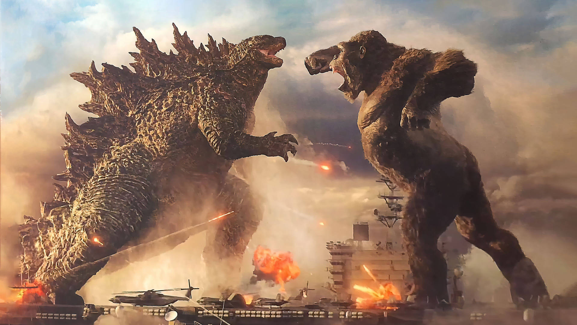 Witness The Battle Between Two Of The Mightiest Monsters Of All Time In 'godzilla Vs. Kong' Background