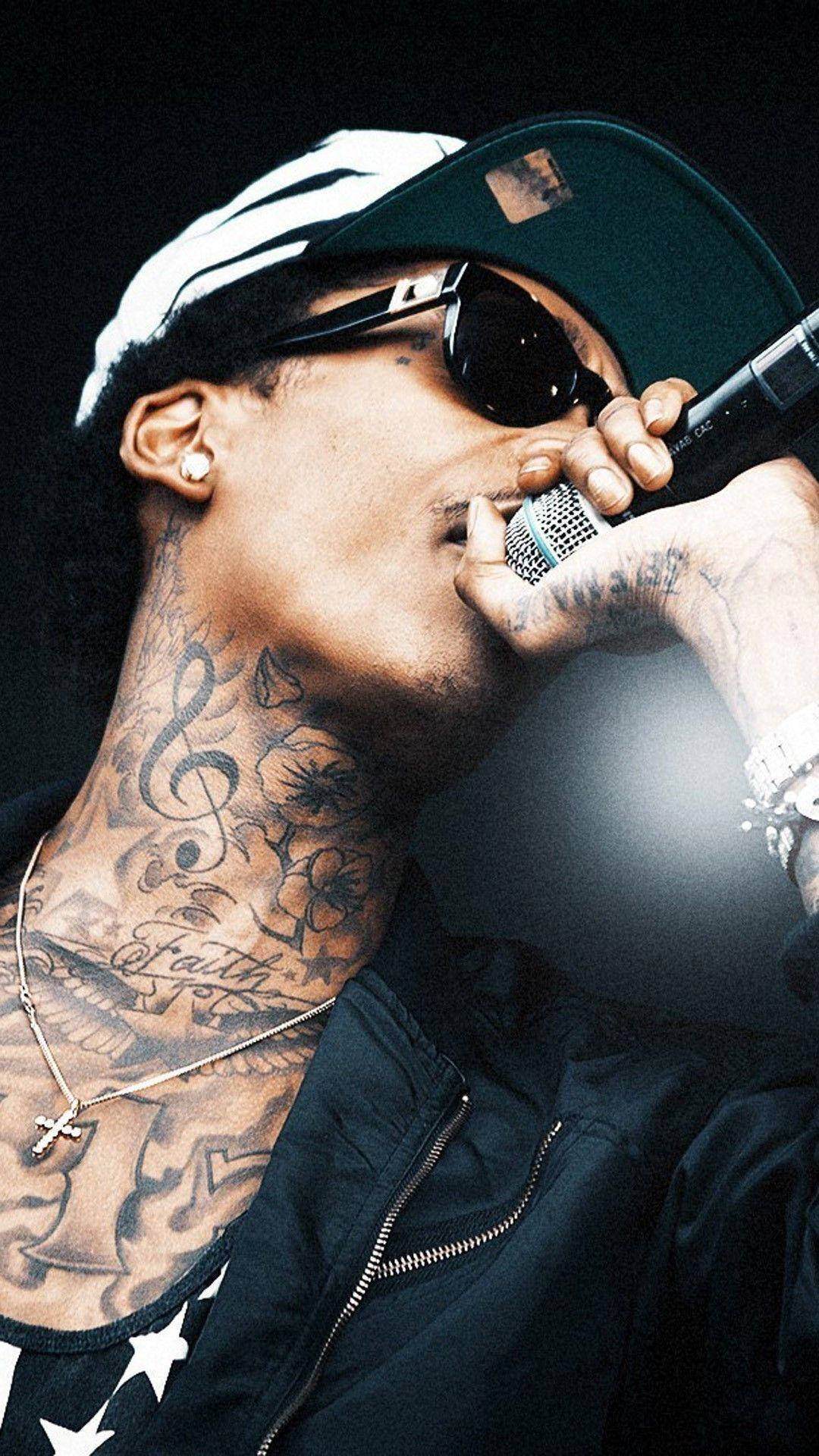 Wiz Khalifa Mic On Mouth Background