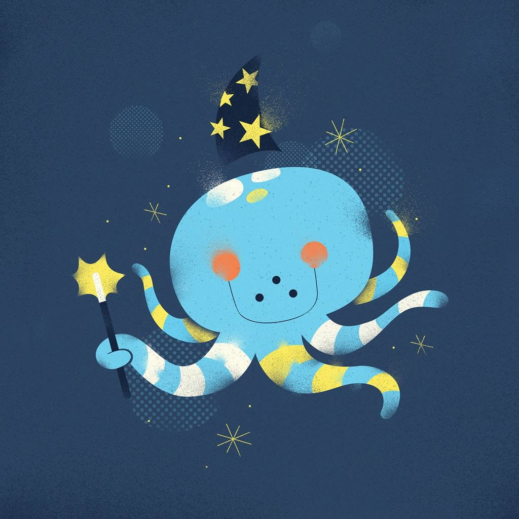 Wizard Cartoon Octopus Kawaii Ipad Background