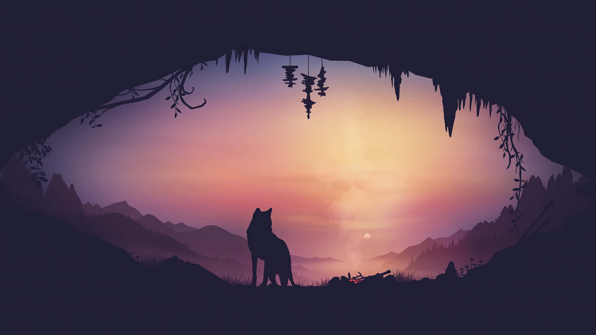 Wolf Aesthetic Inside Cave Background