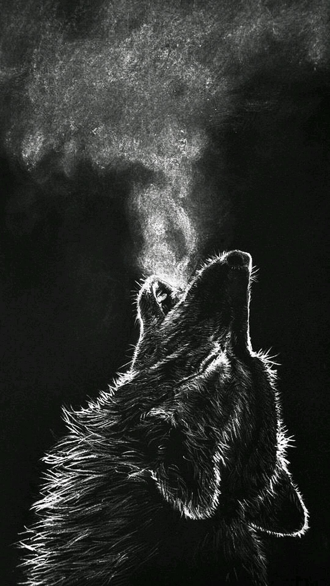 Wolf Breathing White Smoke Dark Screen