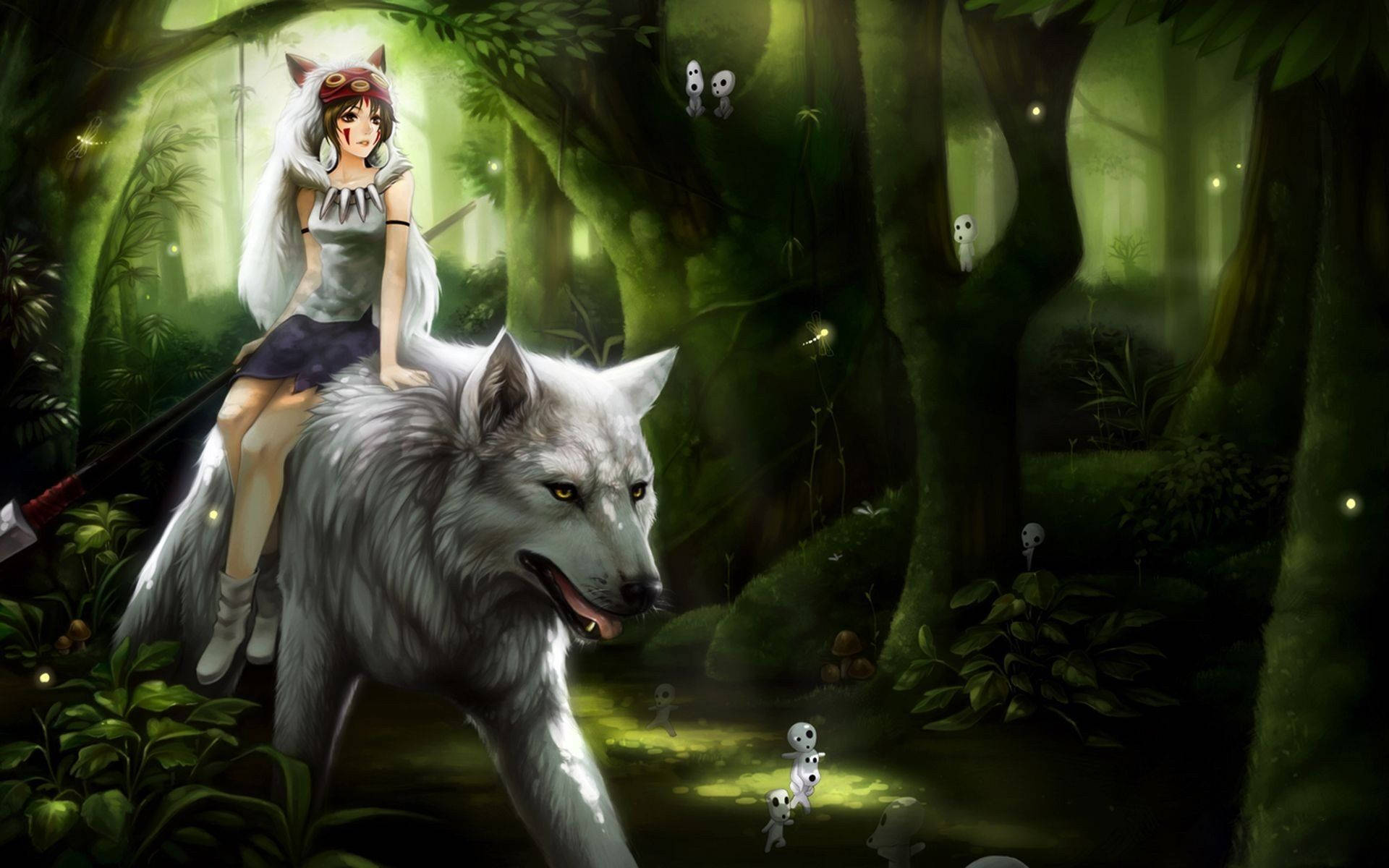 Wolf Girl In Forest Fantasy Background