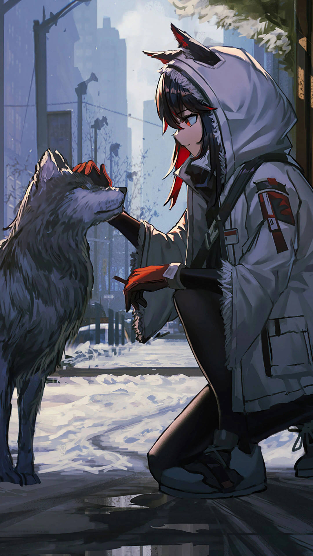 Wolf Girl In Hooded Jacket Background