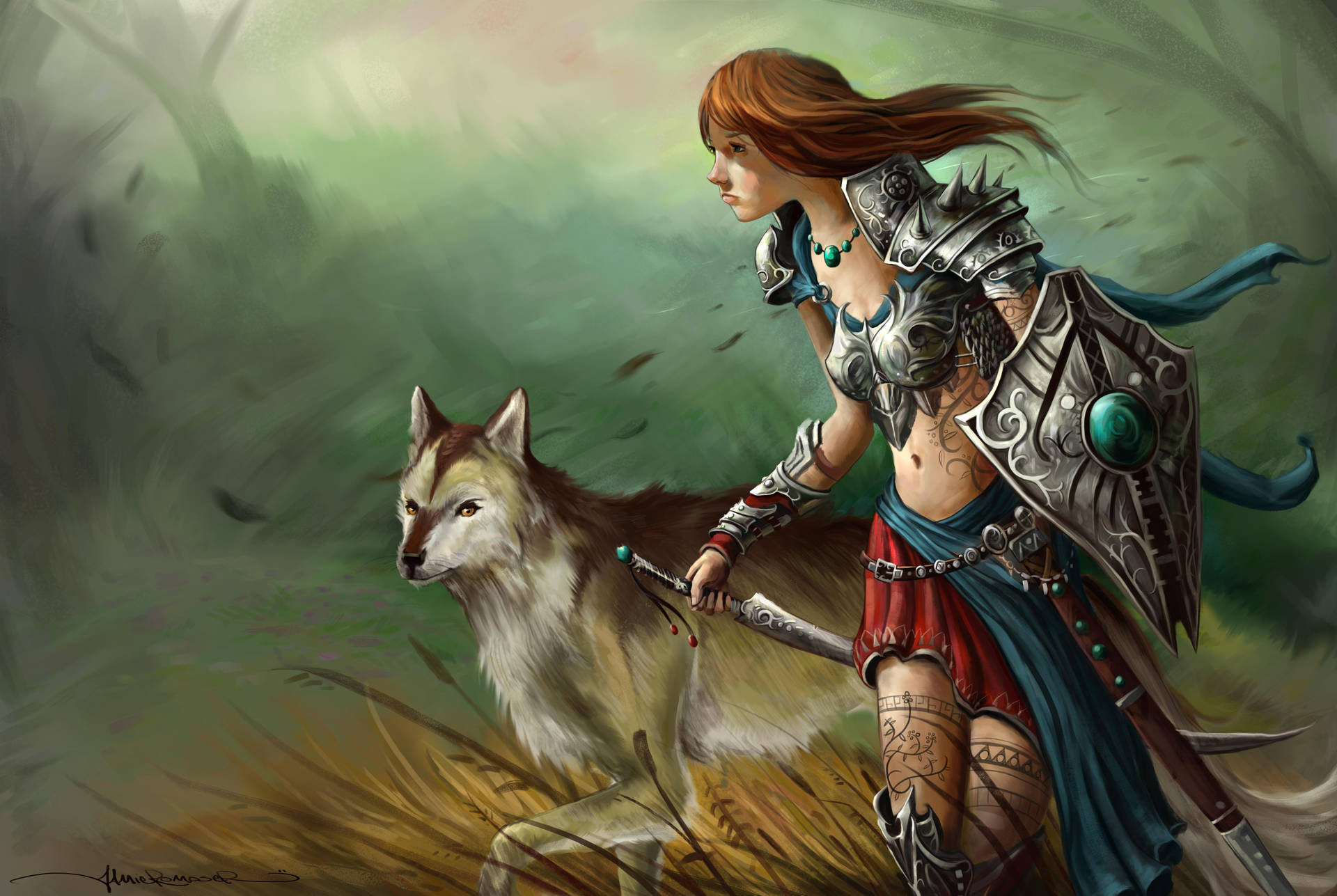 Wolf Girl Wearing Armor Background