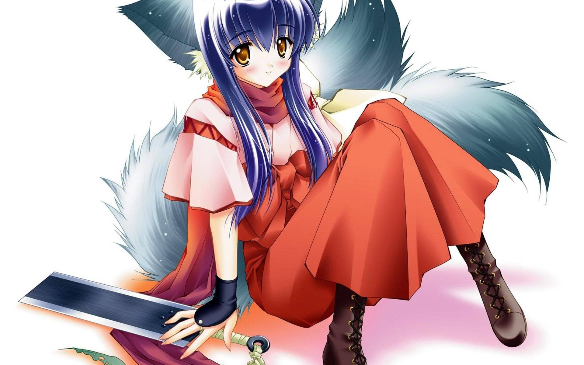 Wolf Girl With Blue Tail Background