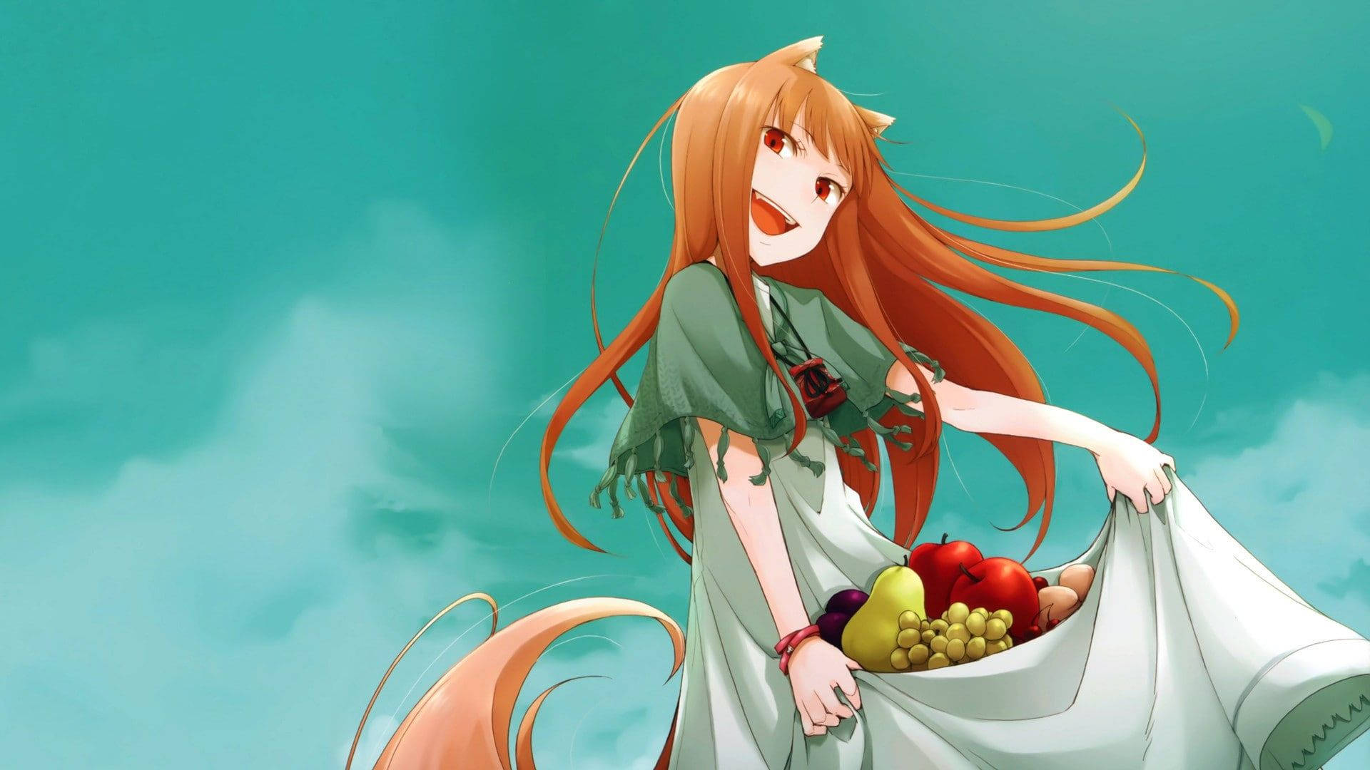 Wolf Girl With Fruits Art Background