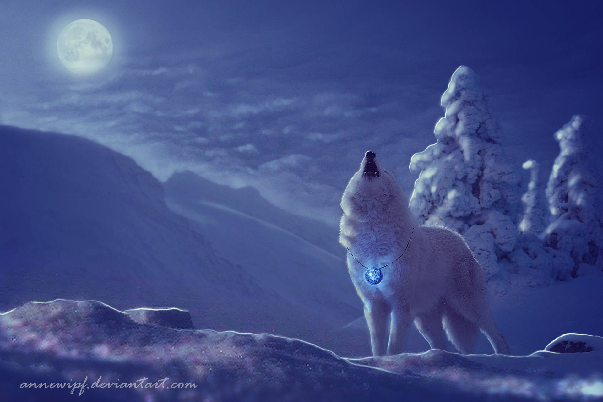 Wolf Howling Winter Landscape