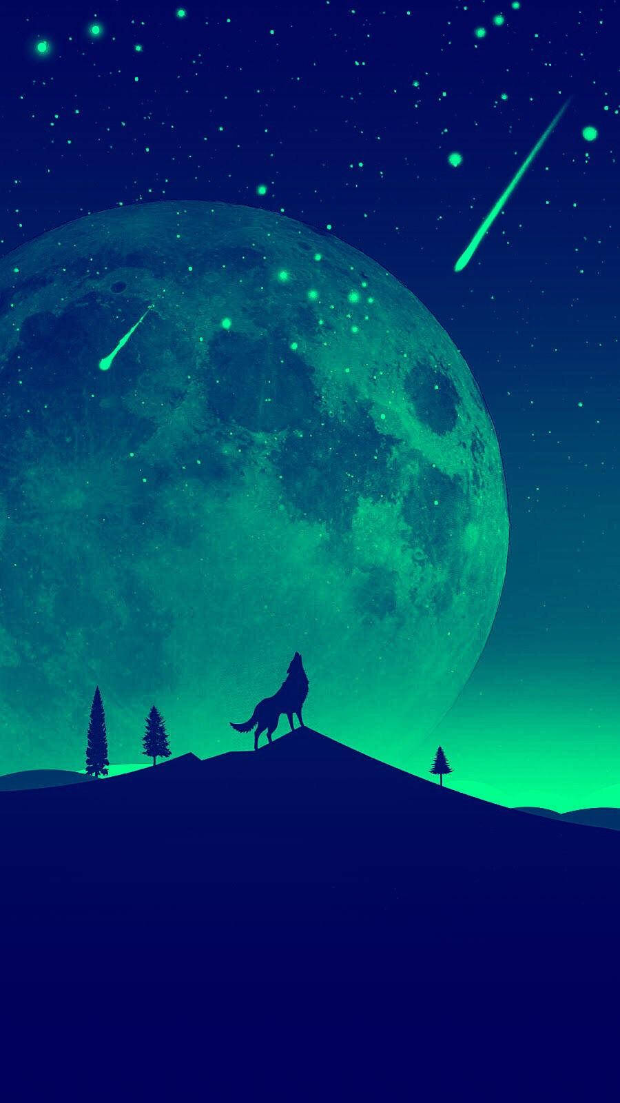 Wolf In The Moonlight With Stars