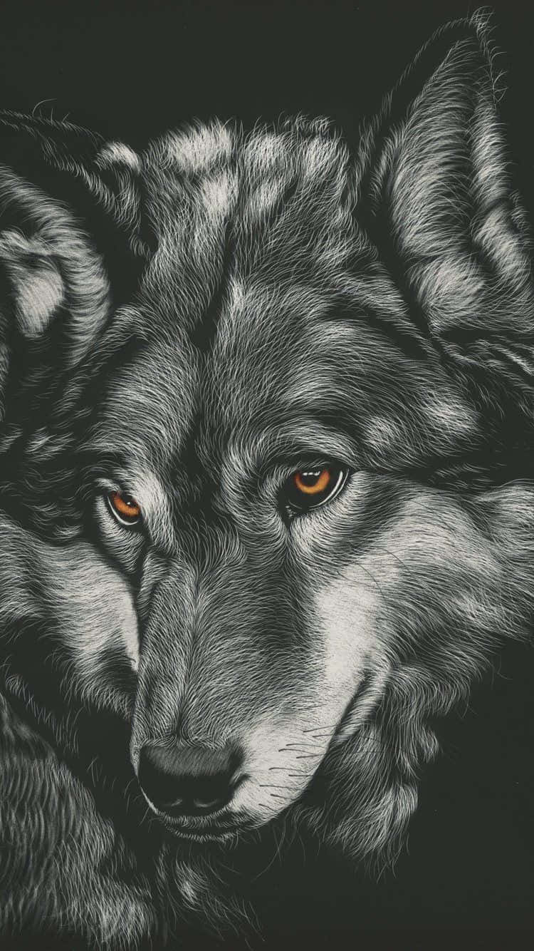Wolf Iphone Black White Drawing Background