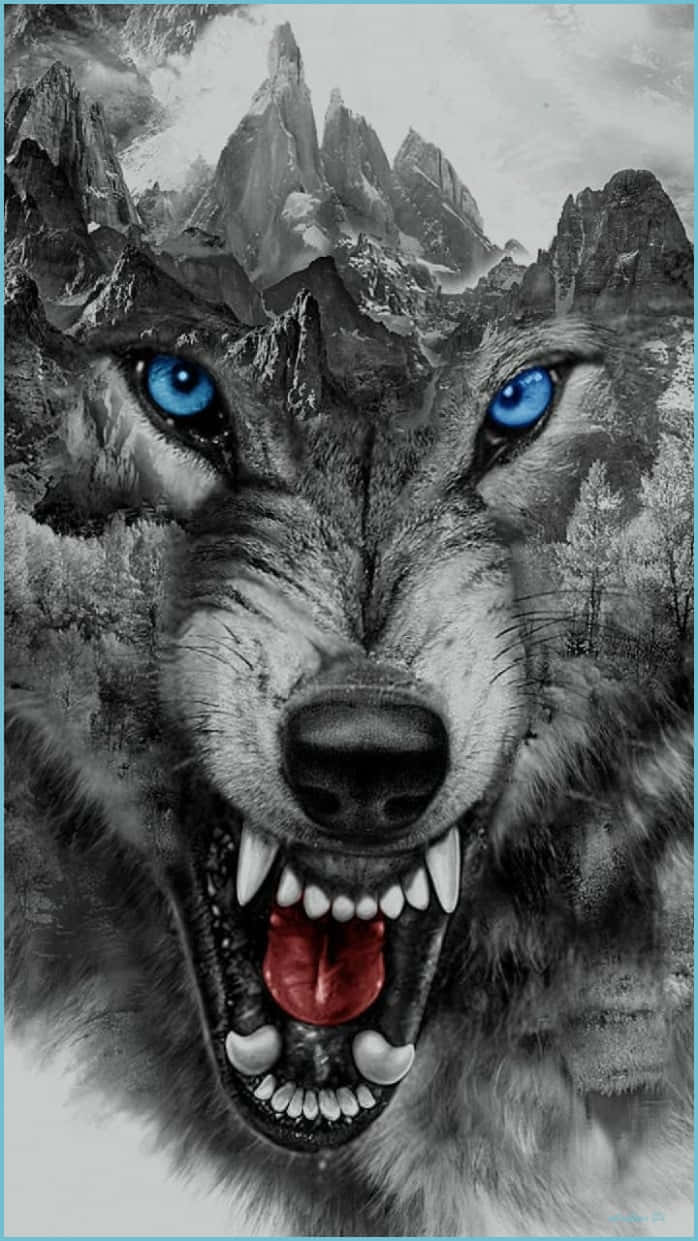 Wolf Iphone Fierce Blue Eyes Growling Background