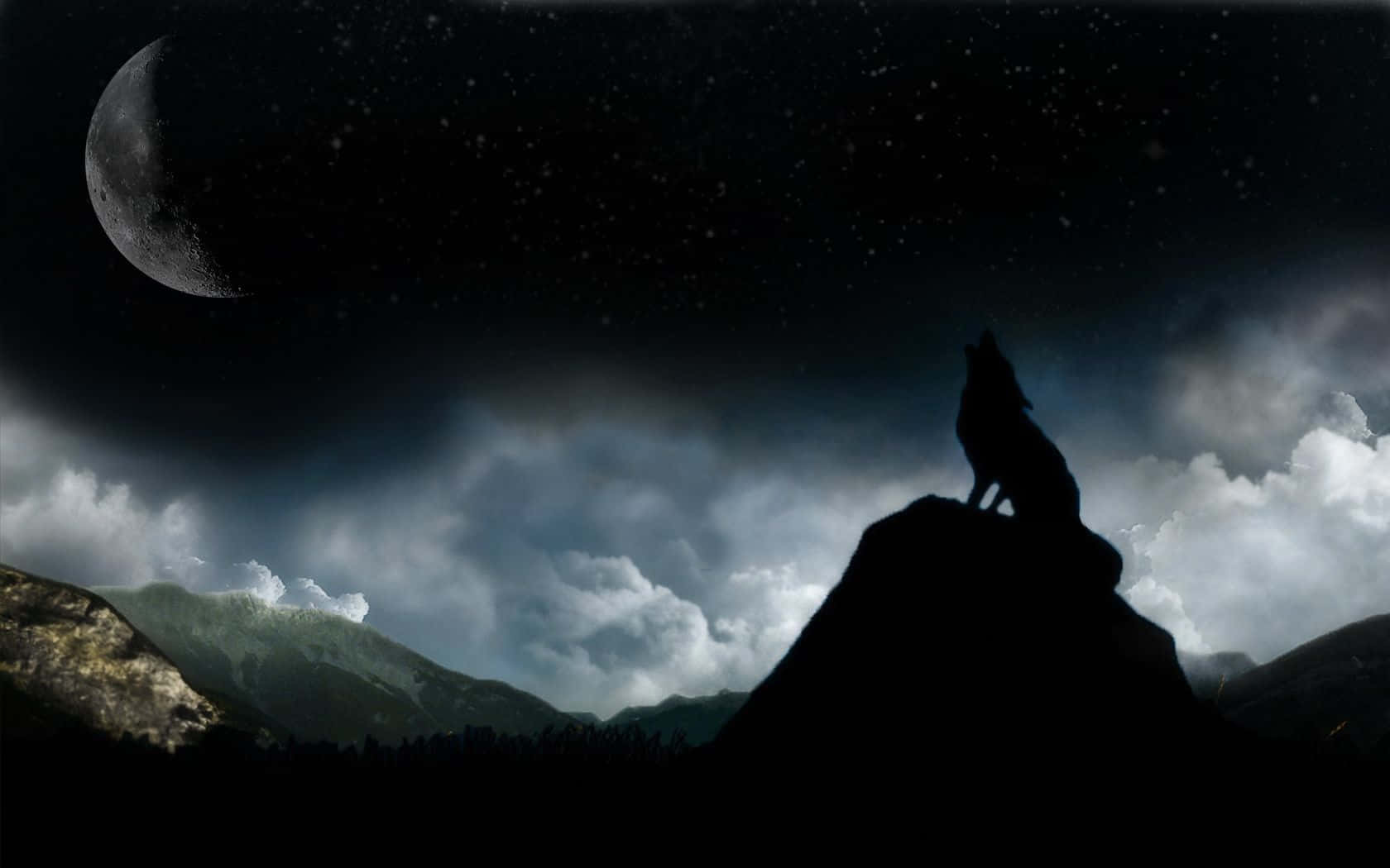 Wolf Moon On A Hill Ledge Background