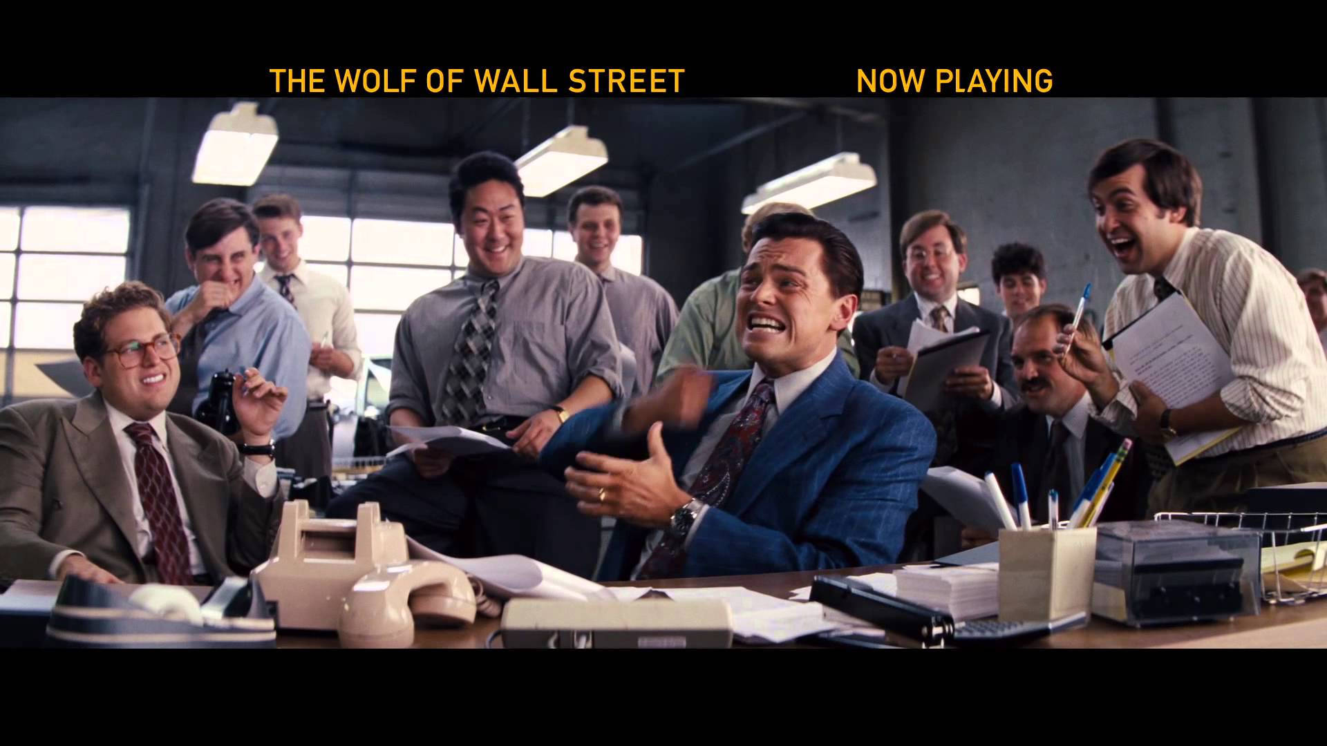 Wolf Of Wall Street Leonardo With Officemates Background