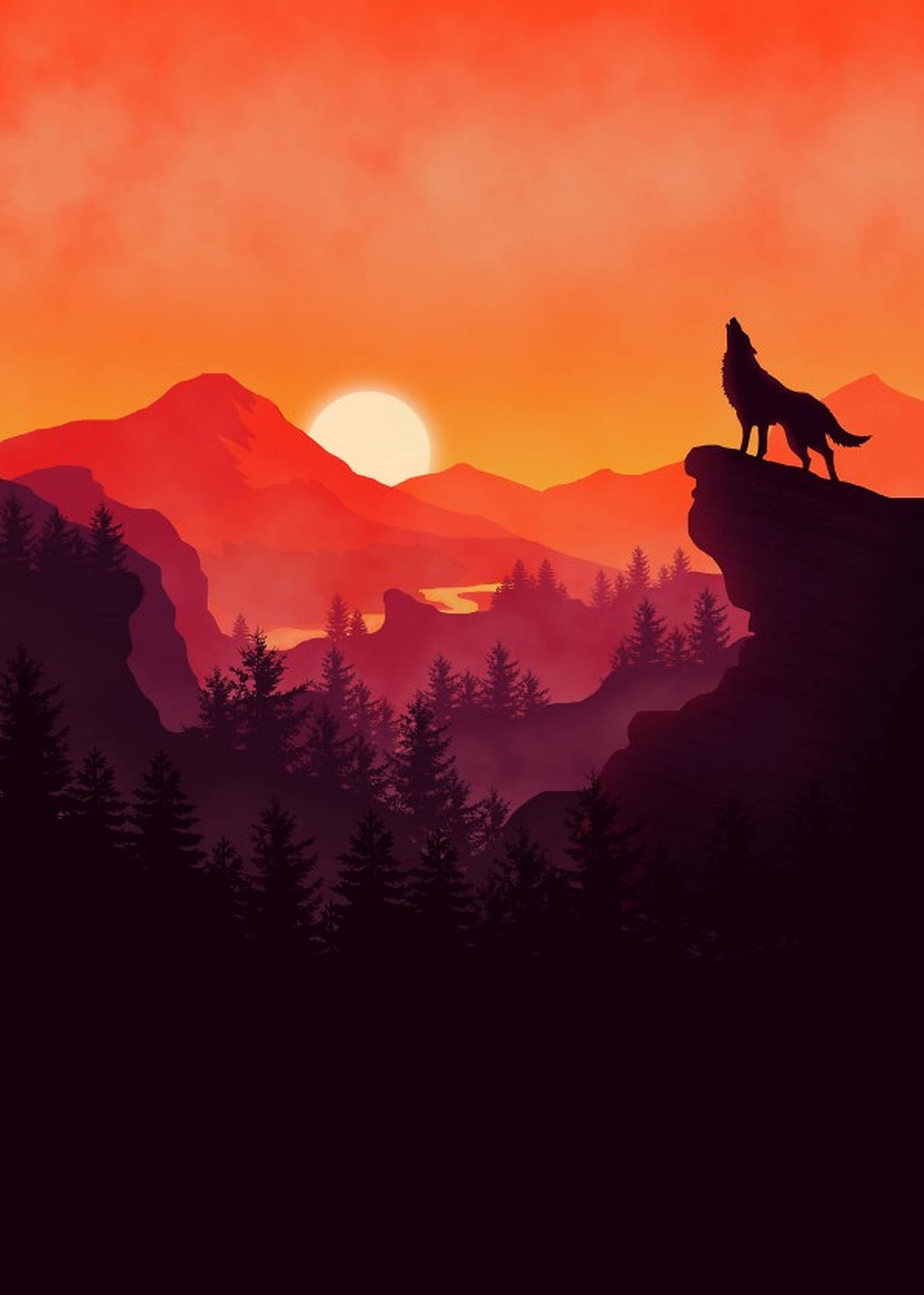 Wolf Sunset Sky Vector Art Background