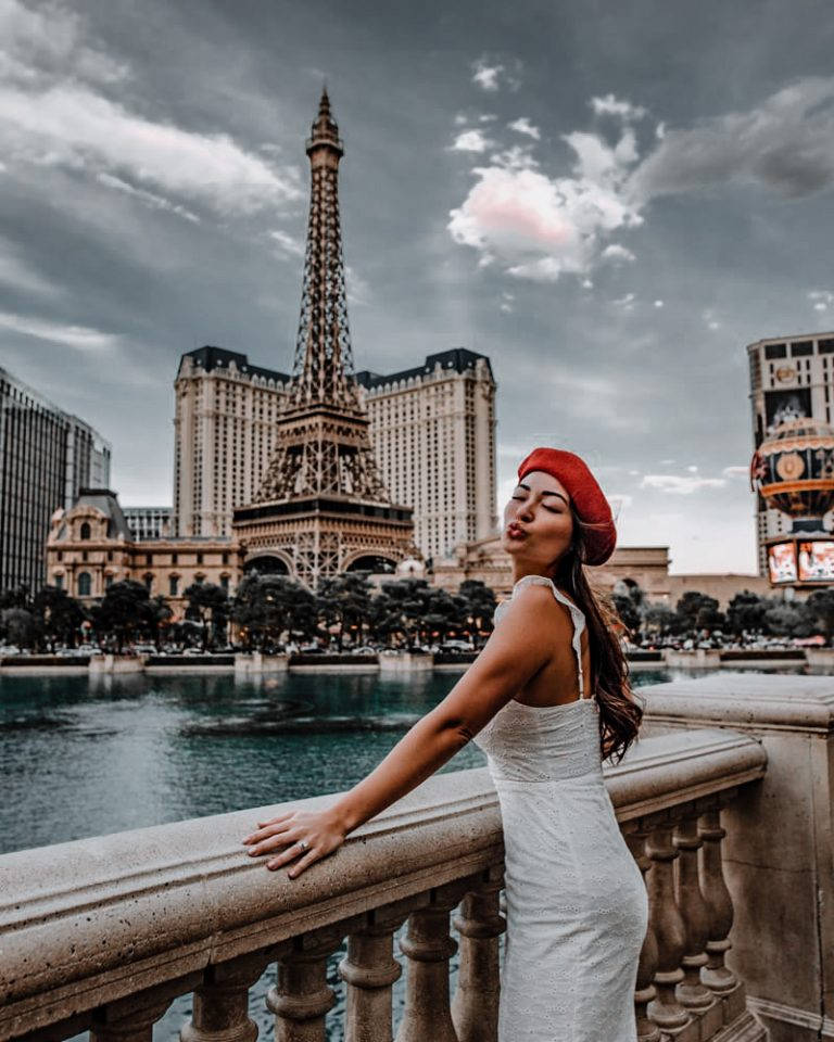 Woman And Eiffel Tower Paris Las Vegas