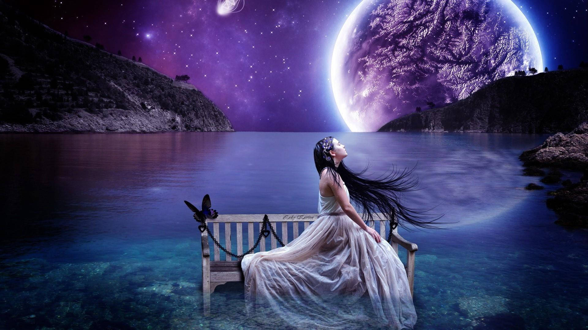 Woman And Night Butterfly Background