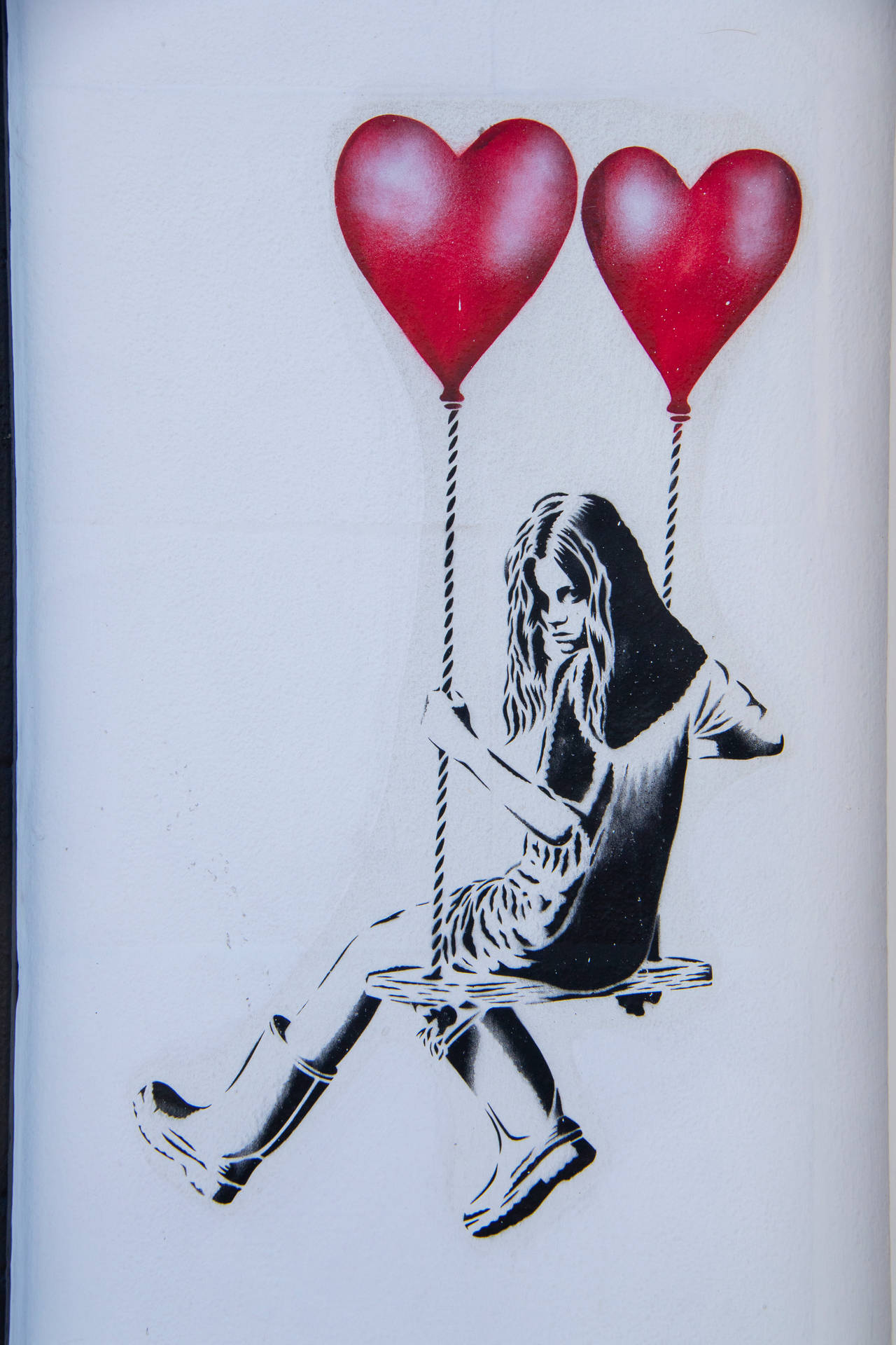 Woman Balloons Swing Street Art Background