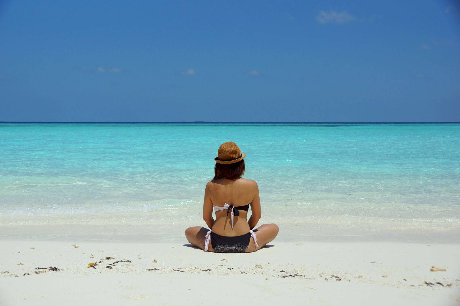 Woman Beach Black Bikini Background